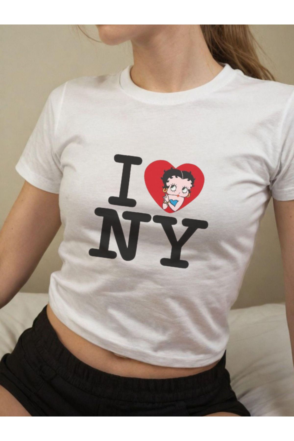 DEEFWEAR DREICH I LOVE NY (1) BASKILI BEYAZ CROP