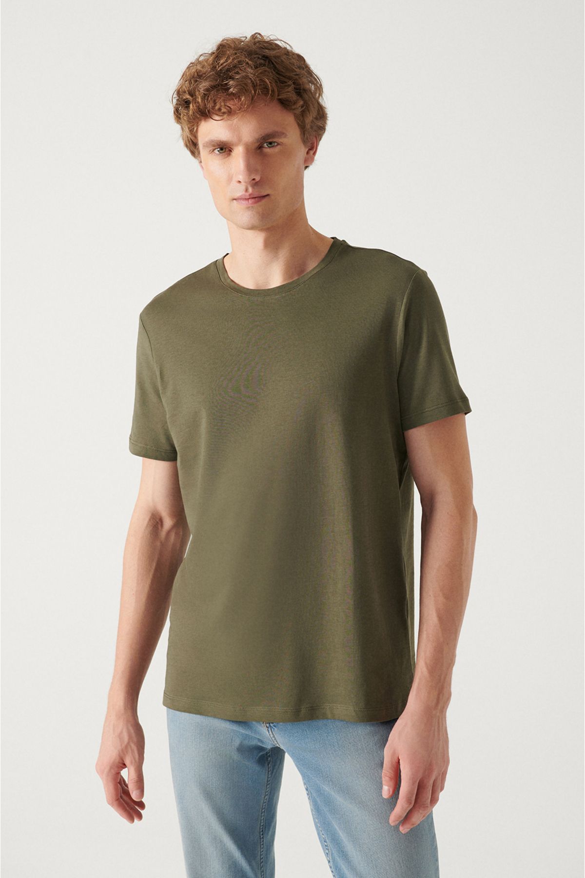 Avva-Men's Khaki-Burgundy-Navy 3-Piece 100% Cotton Crew Neck T-Shirt E 001010 4