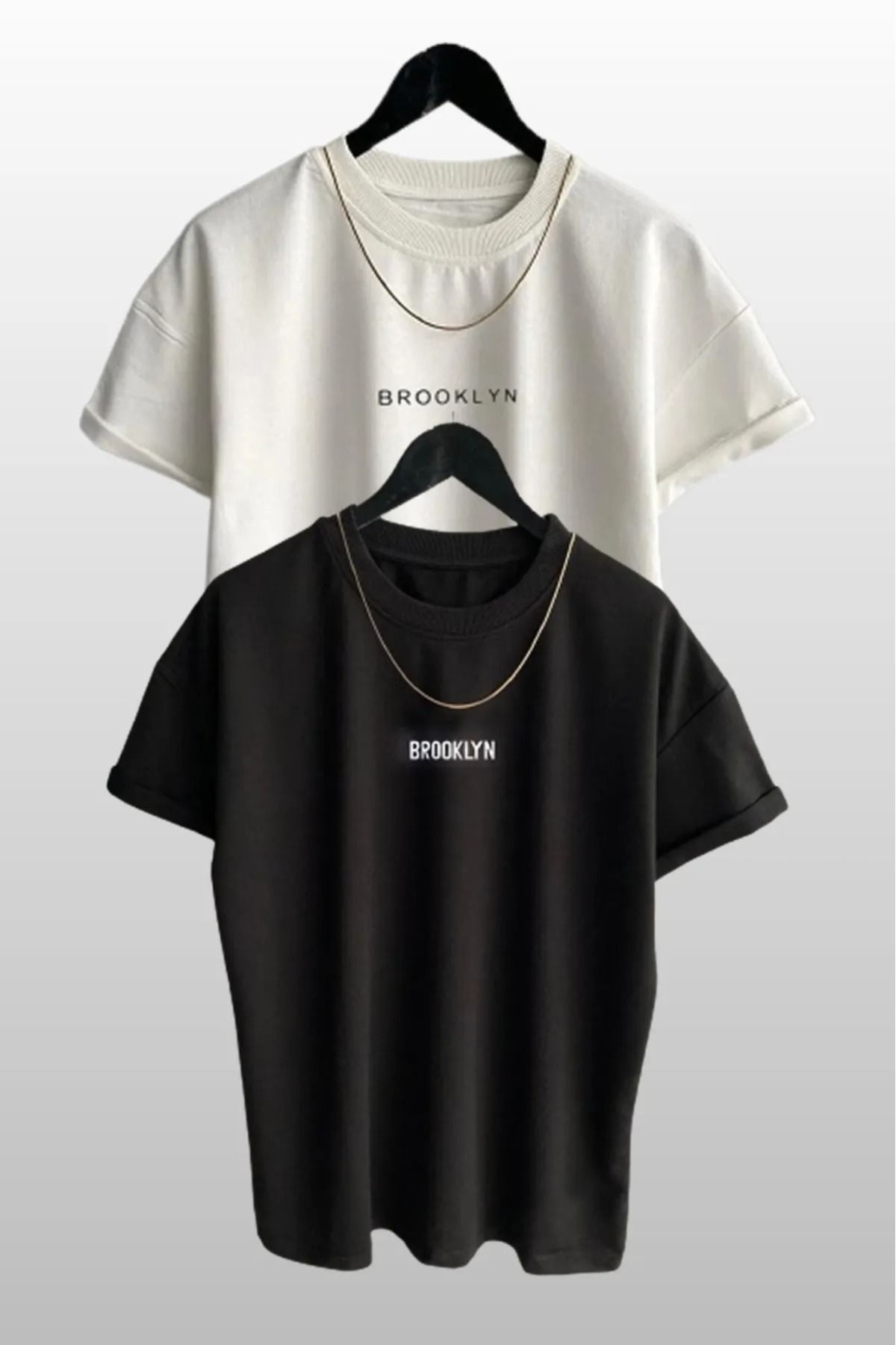 PAVRO Unisex Tshrt Pavro rahatkesim Brklyn baskılı çoklu renkli seri tshrt