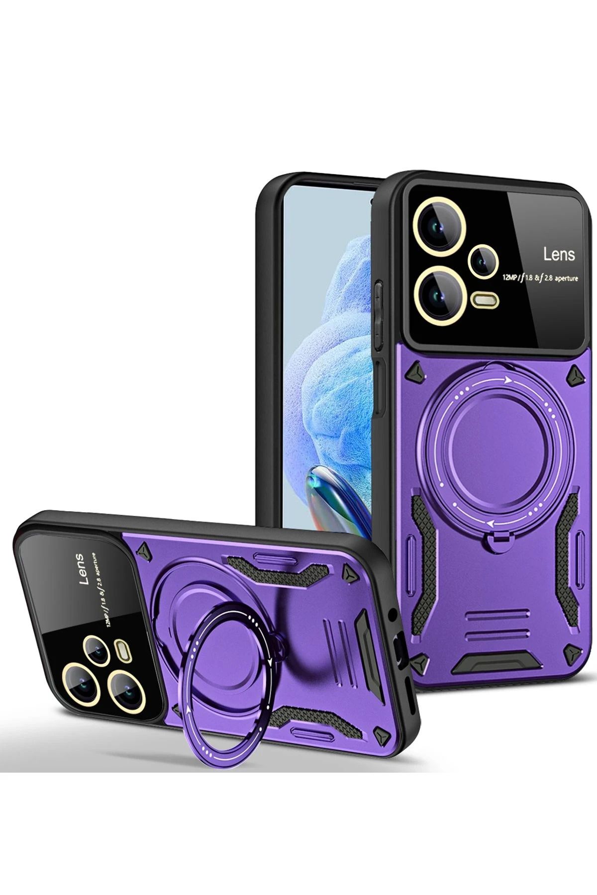 NewFace Xiaomi Redmi Note 12 Pro 5G Kılıf Joy Lens Standlı Kapak - Mor NRMSA
