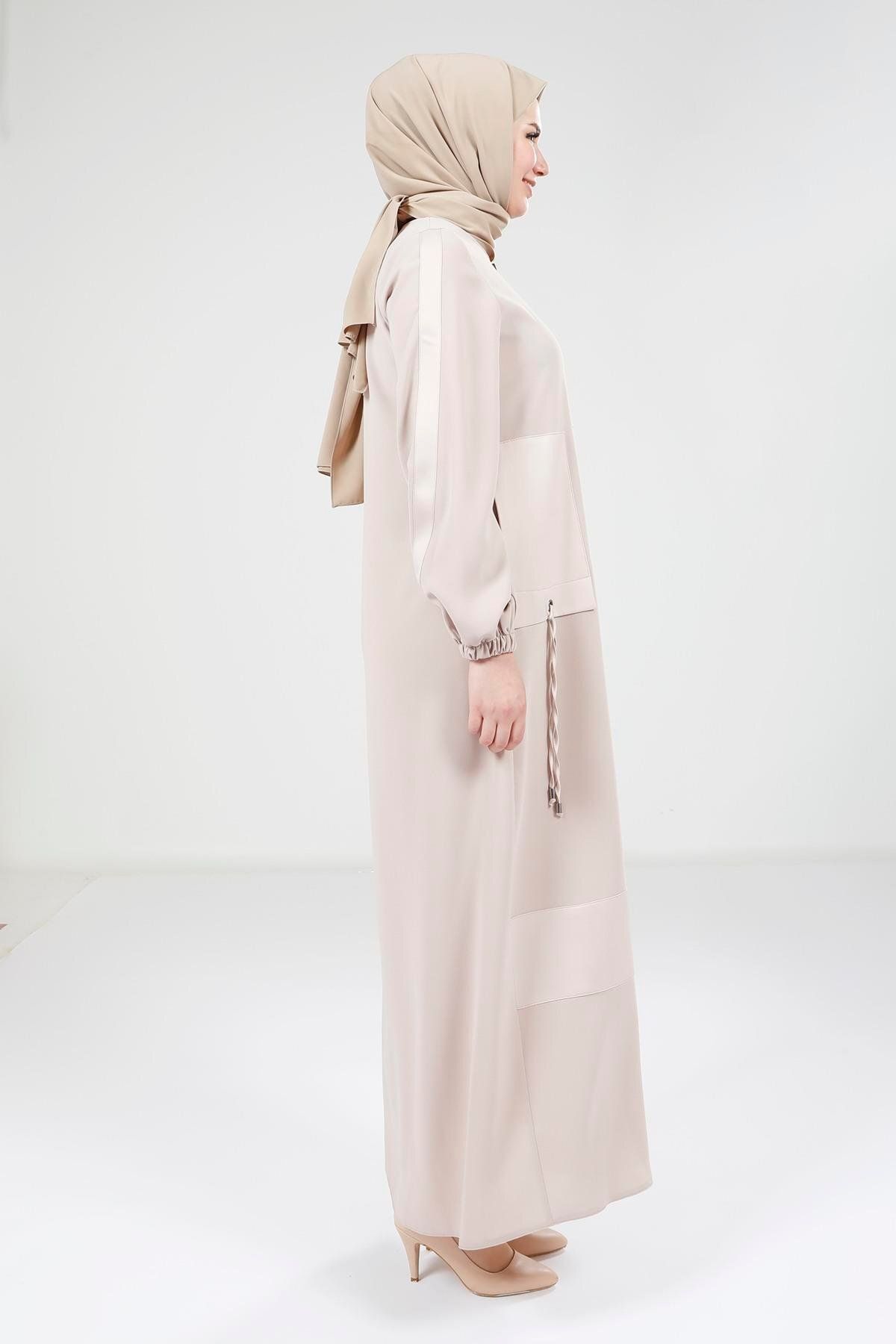 مانتو و عبای پوشیده زنانه BEIGE FERACE 9203 اورجینال Beyza