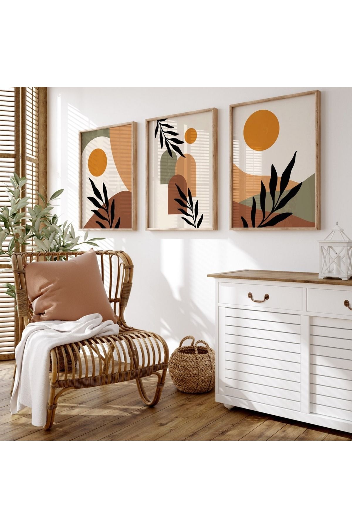 Dekorsiahome 3 Parça Ahşap Çerçeveli Oturma Odası Salon Mutfak Tablo Seti SET3082