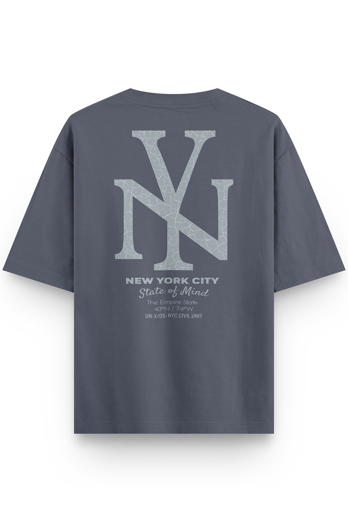 Overoz Füme Yarı Oversize Tshirt New York City Yazılı Baskılı Oversize Yazılı Unisex Tişört 1384