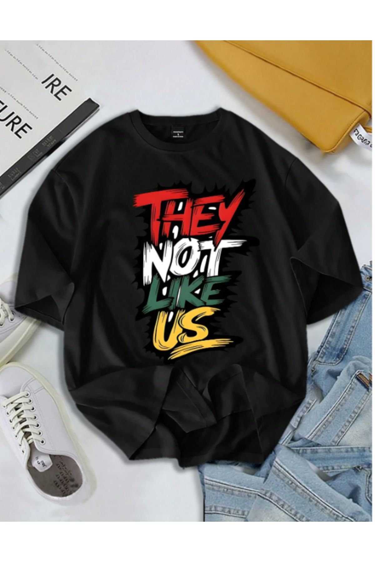 AEMİ Unisex They Not Like Us Baskılı %100 Pamuk Oversize T-Shirt