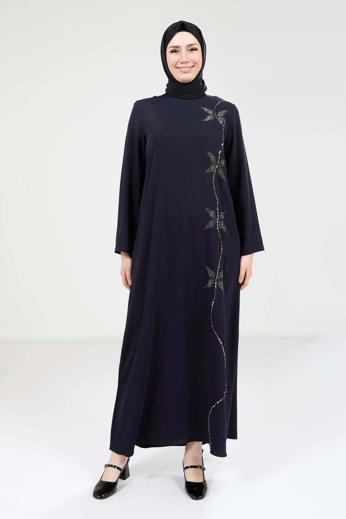 Beyza Kelebek Taşlı Lacivert Elbise 9316