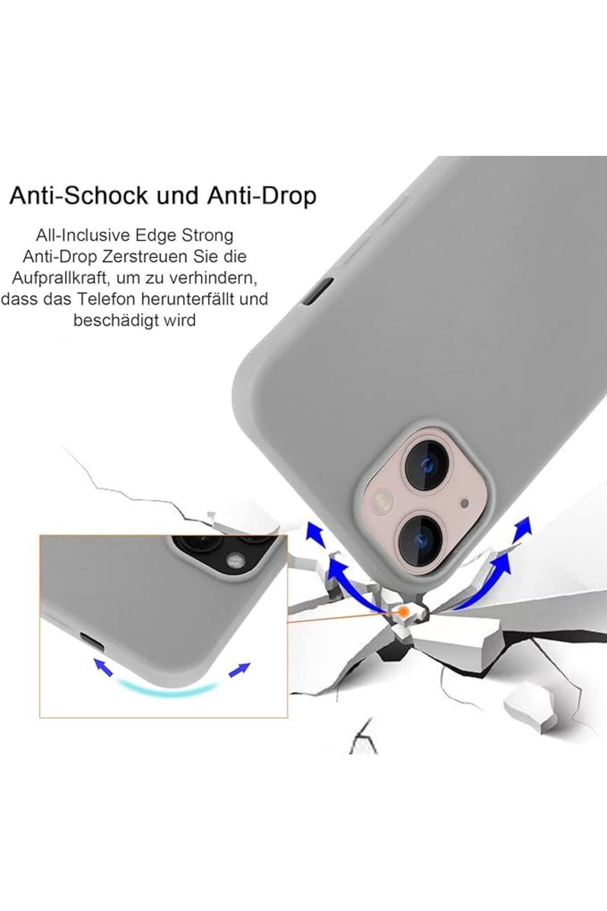 Karll-Set husă cu cablu și 2 folii de protecție din sticlă pentru iPhone 13, silicon/textil, gri, 6,1 inci 3