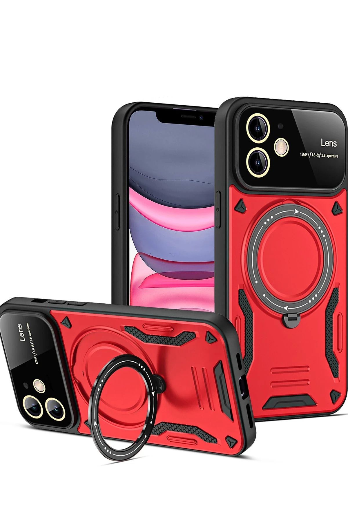 NewFace iPhone 11 Kılıf Joy Lens Standlı Kapak - Kırmızı JOJUA