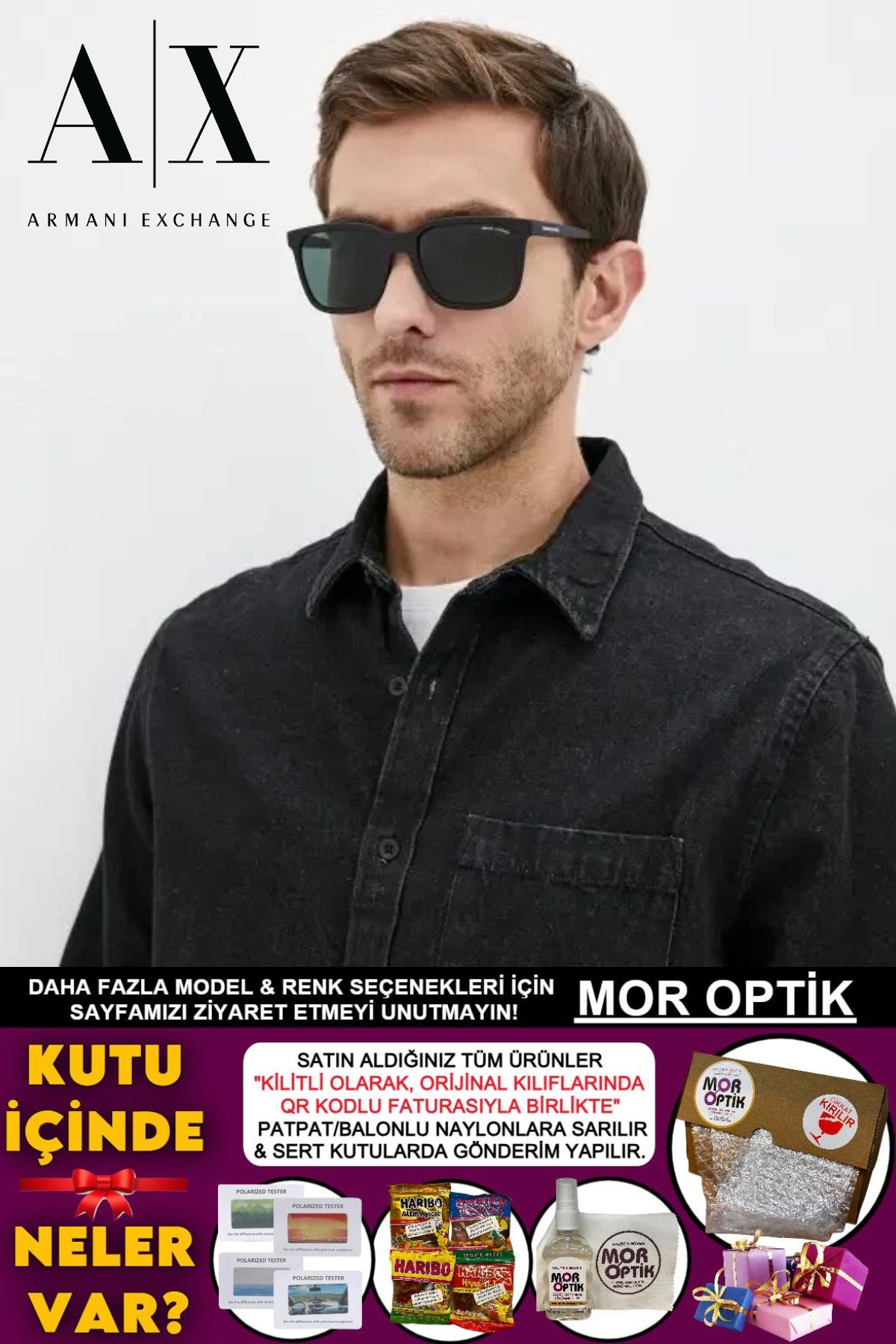 Armani Exchange AX4112SU 823987 55-19-145 3N "PARLAK ŞEFFAF GRİ DİKDÖRTGEN MODEL"