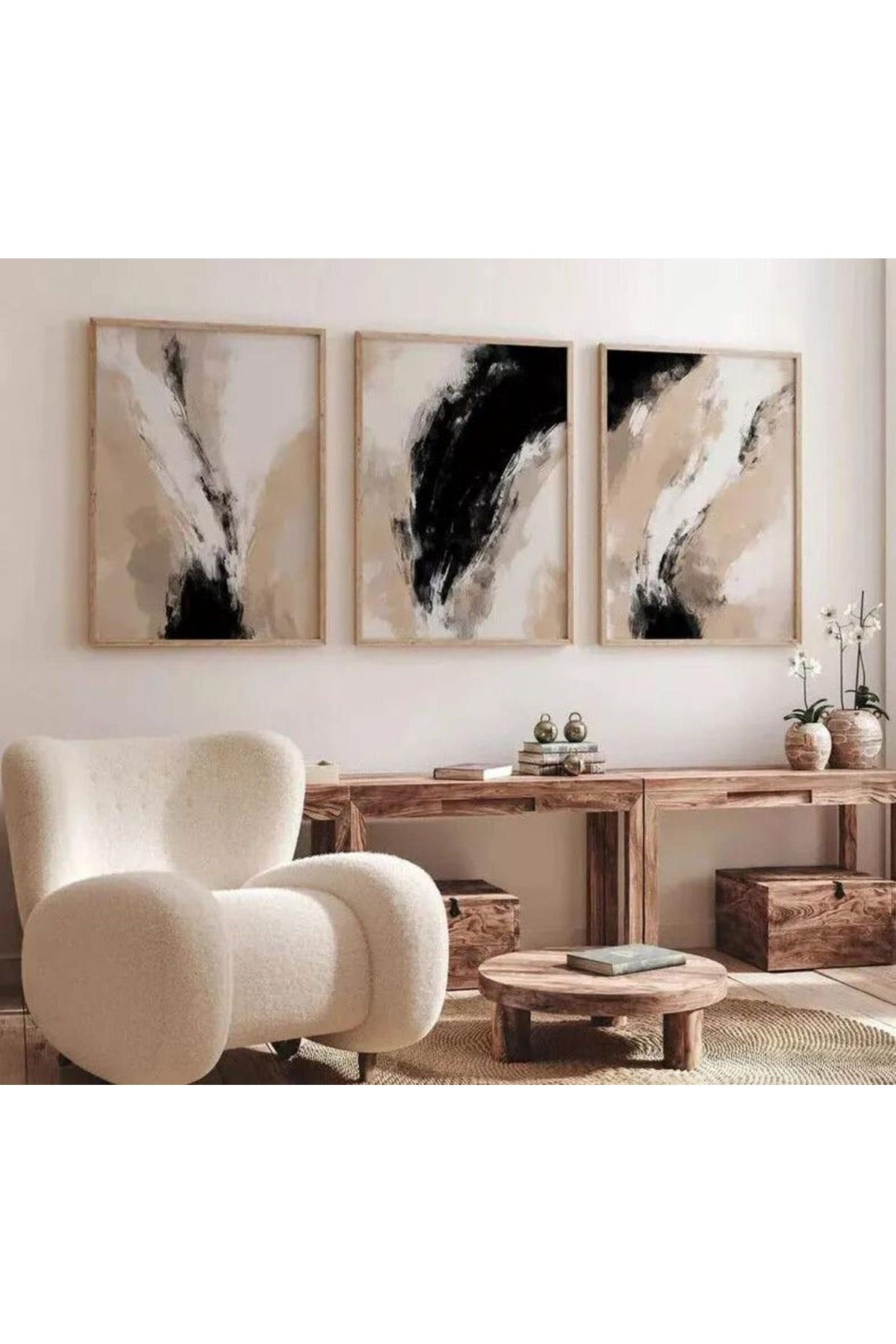 Dekorsiahome 3 Parça Ahşap Çerçeveli Oturma Odası Salon Mutfak Tablo Seti SET3072