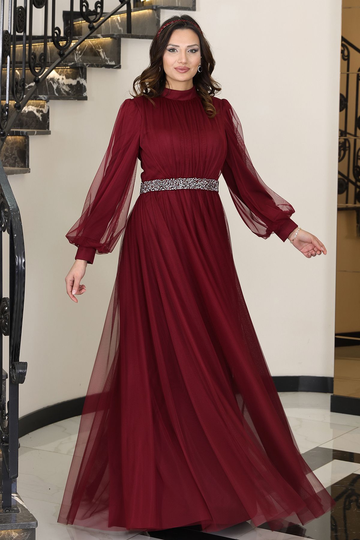 Raika Moda Alia Şık Taş Detaylı Büyük Beden Tesettür Abiye - Alya