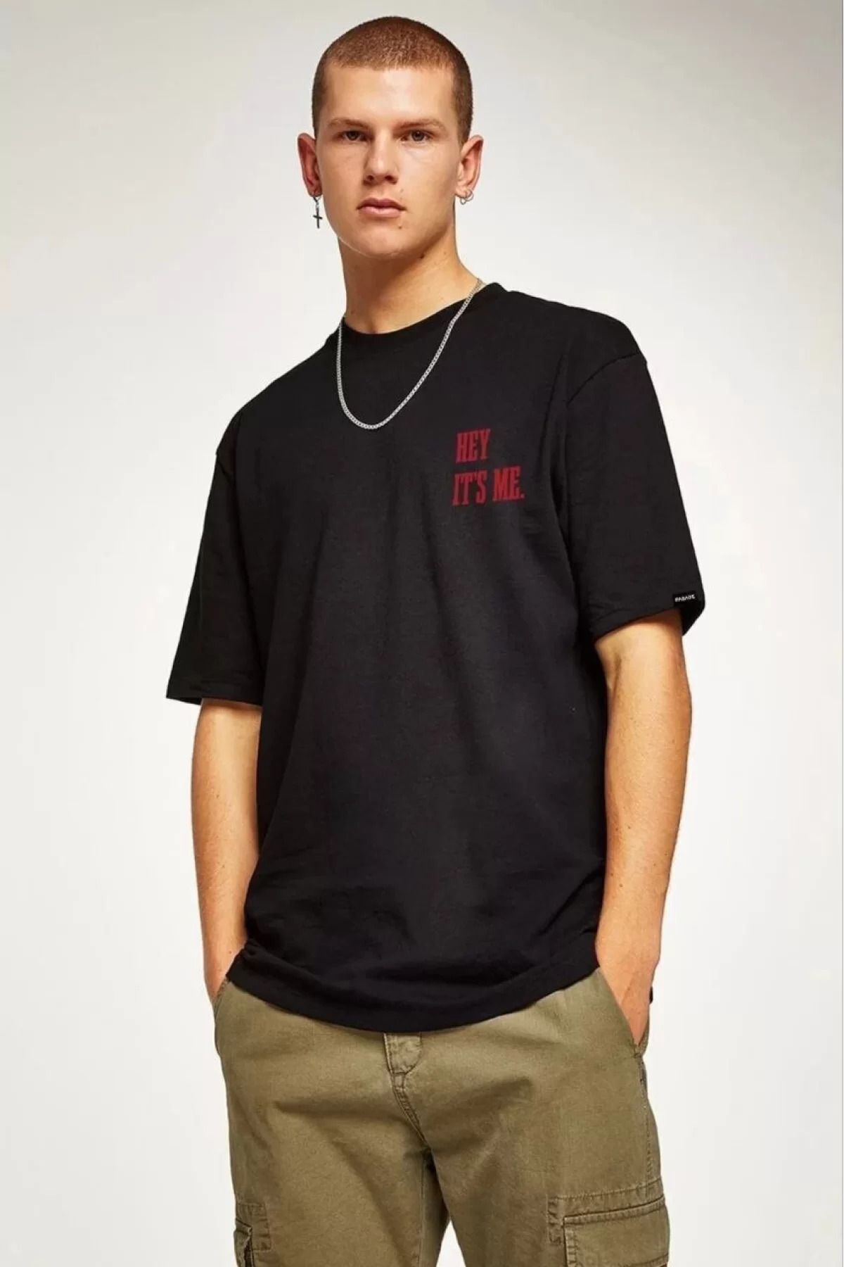 İndigo Park Erkek Tişört Modelleri Unisex Bisiklet Yaka Oversize Baskılı T-Shirt - Siyah