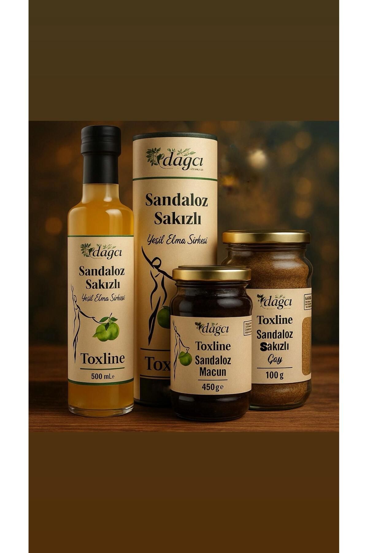 Dağcı Doğal Toxline Sandaloz Sakızlı Doğal Detoks Seti – Yeşil Elma Sirkesi 500 mL,Macun 450 g, Bitki Çayı 100 g