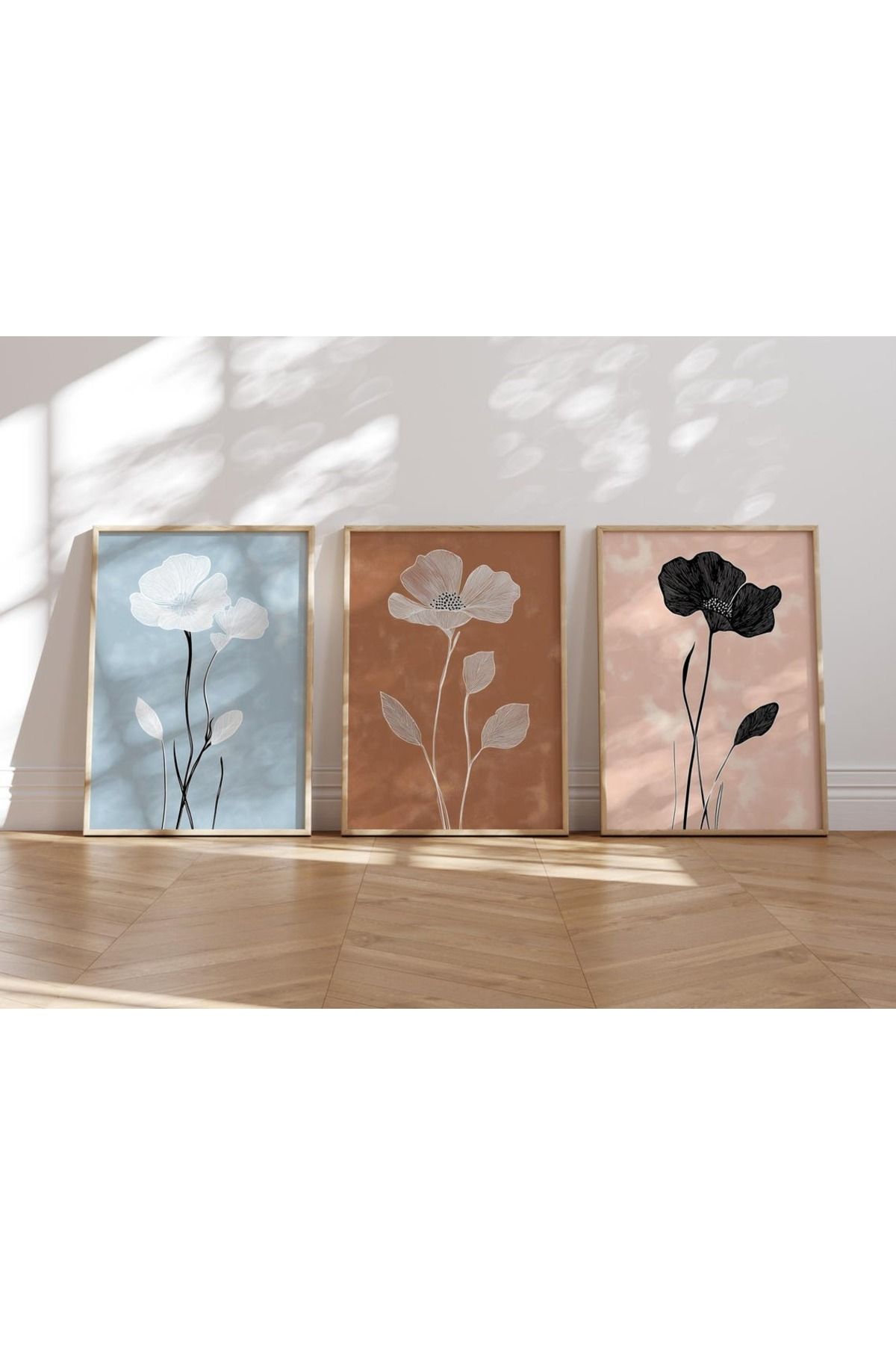 Dekorsiahome 3 Parça Ahşap Çerçeveli Oturma Odası Salon Mutfak Tablo Seti SET3090