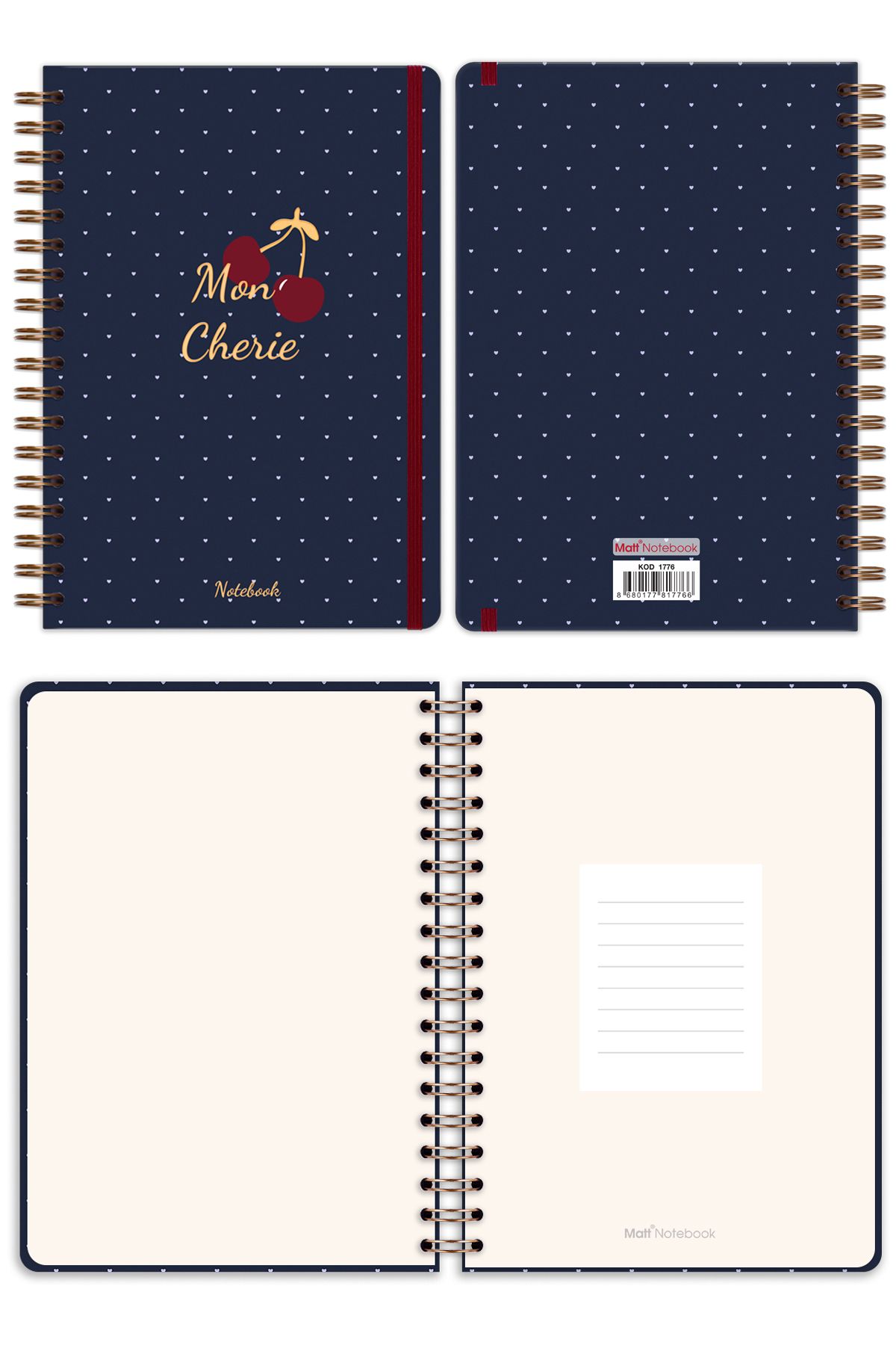 Matt Notebook-B5 17X24 cm Spiral Elastic Plain, Unlined Undated Notepad Cherry 6