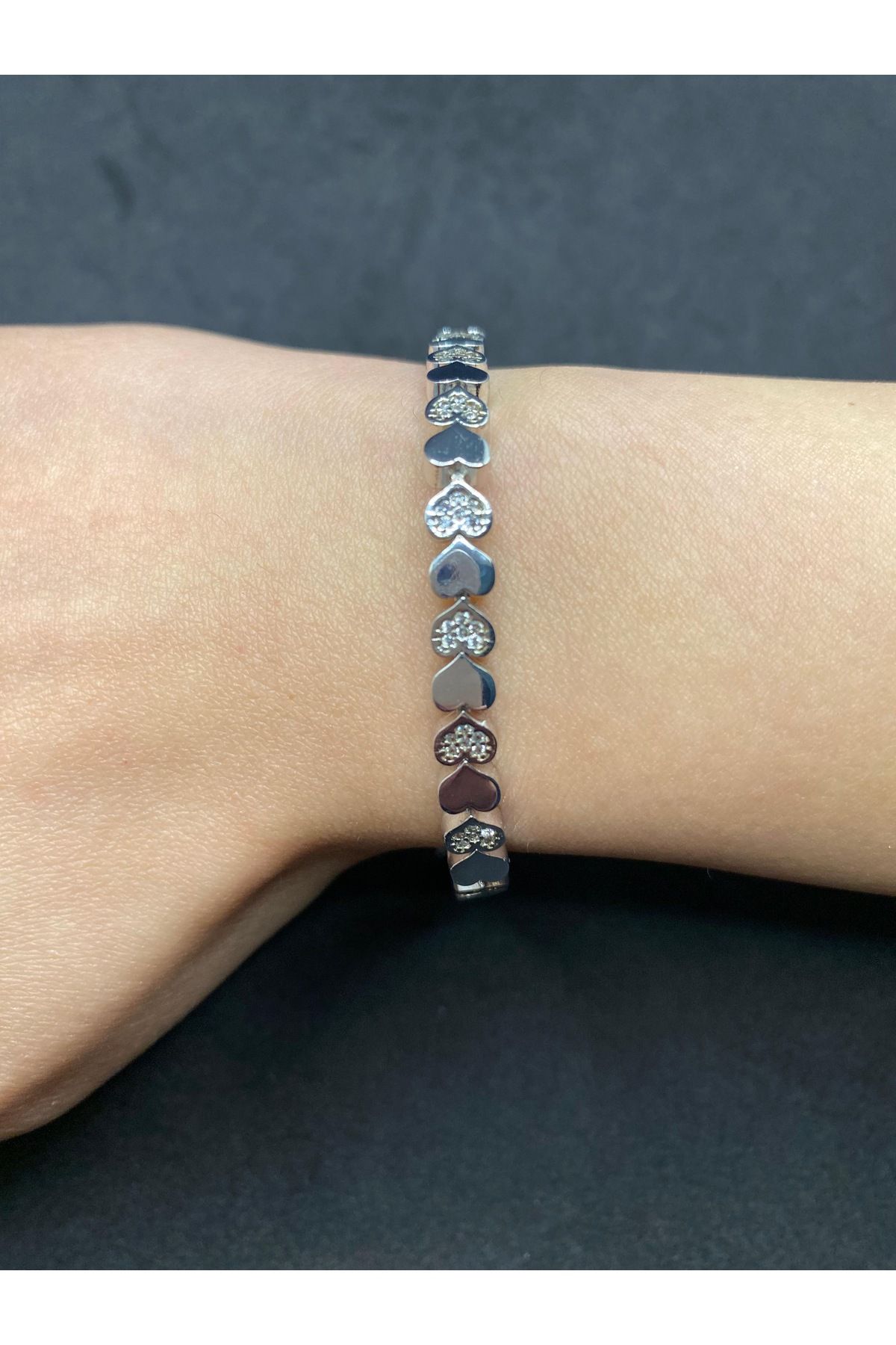 Jiji Jewelery 1. Sınıf VİP Seri Gümüş Renk Kalp Model Paslanmaz Çelik Bileklik 17 cm / çıkarılabilir ek 4 c