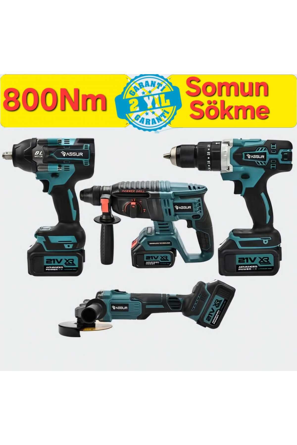 ekinler el aletleri Profesyonel 4'Lü Set Şarjlı Delici Kırıcı Hilti 2-26+125mm Taşlama+800Nm Somun Sökme+13mm
