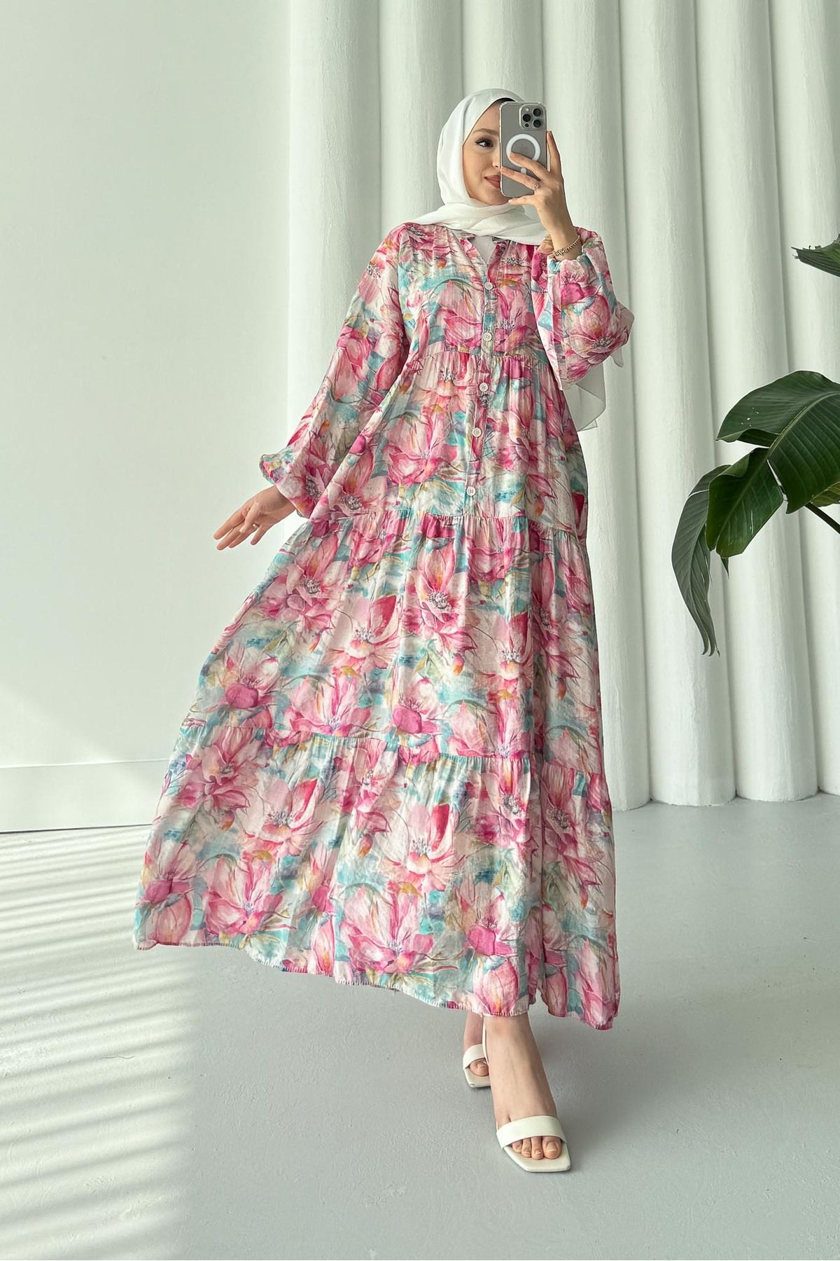 Rimel Moda Kiraz Desenli Elbise