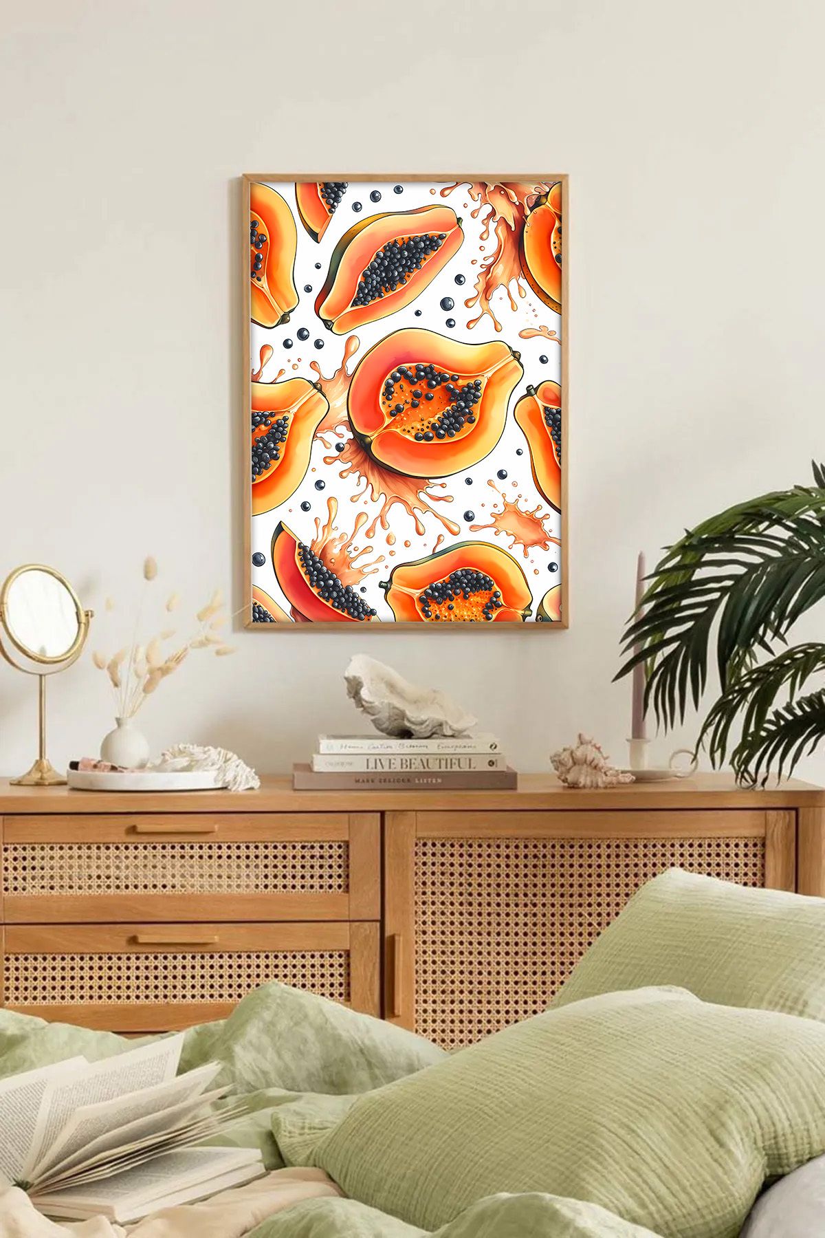 Dekorsiahome Tek Parça Ahşap Çerçeveli Oturma Odası Salon Mutfak Tablo TK0265