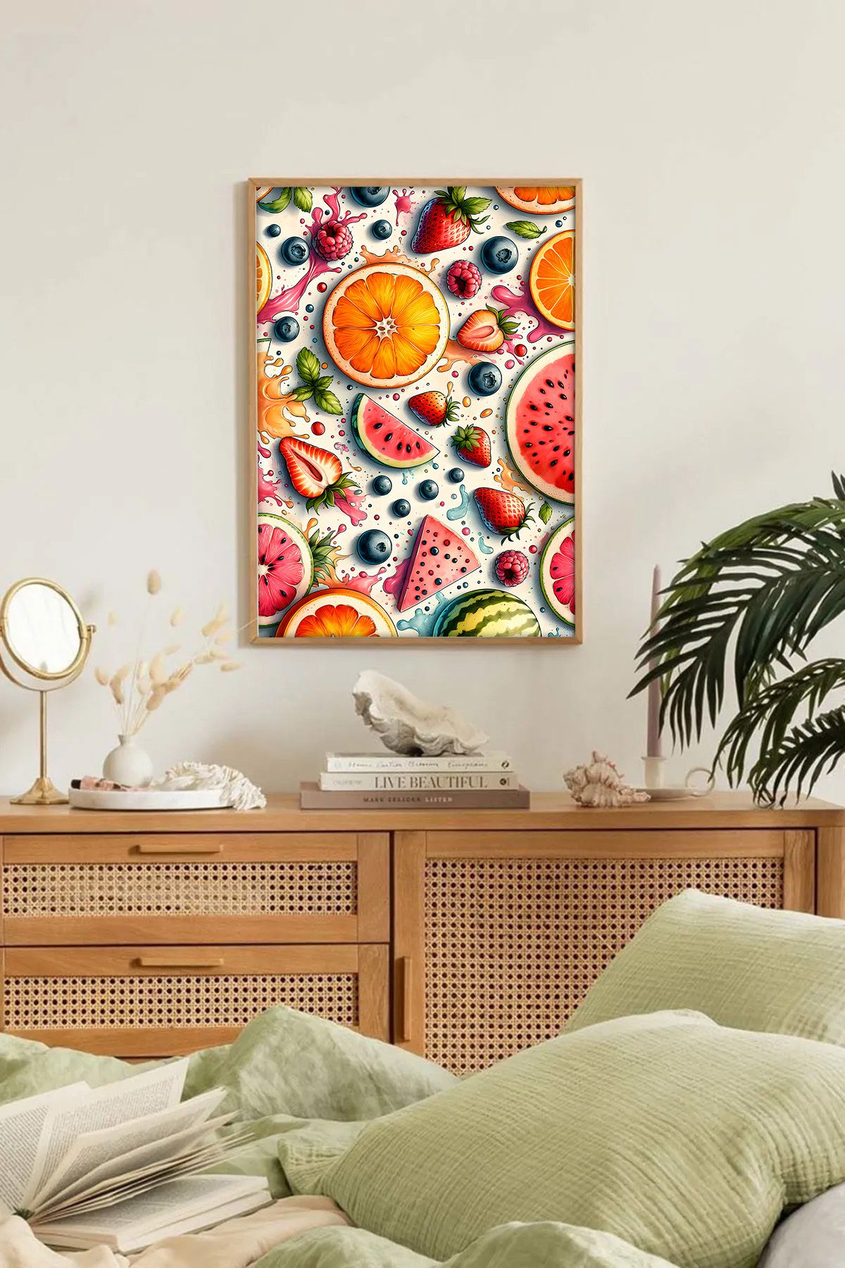 Dekorsiahome Tek Parça Ahşap Çerçeveli Oturma Odası Salon Mutfak Tablo TK0263