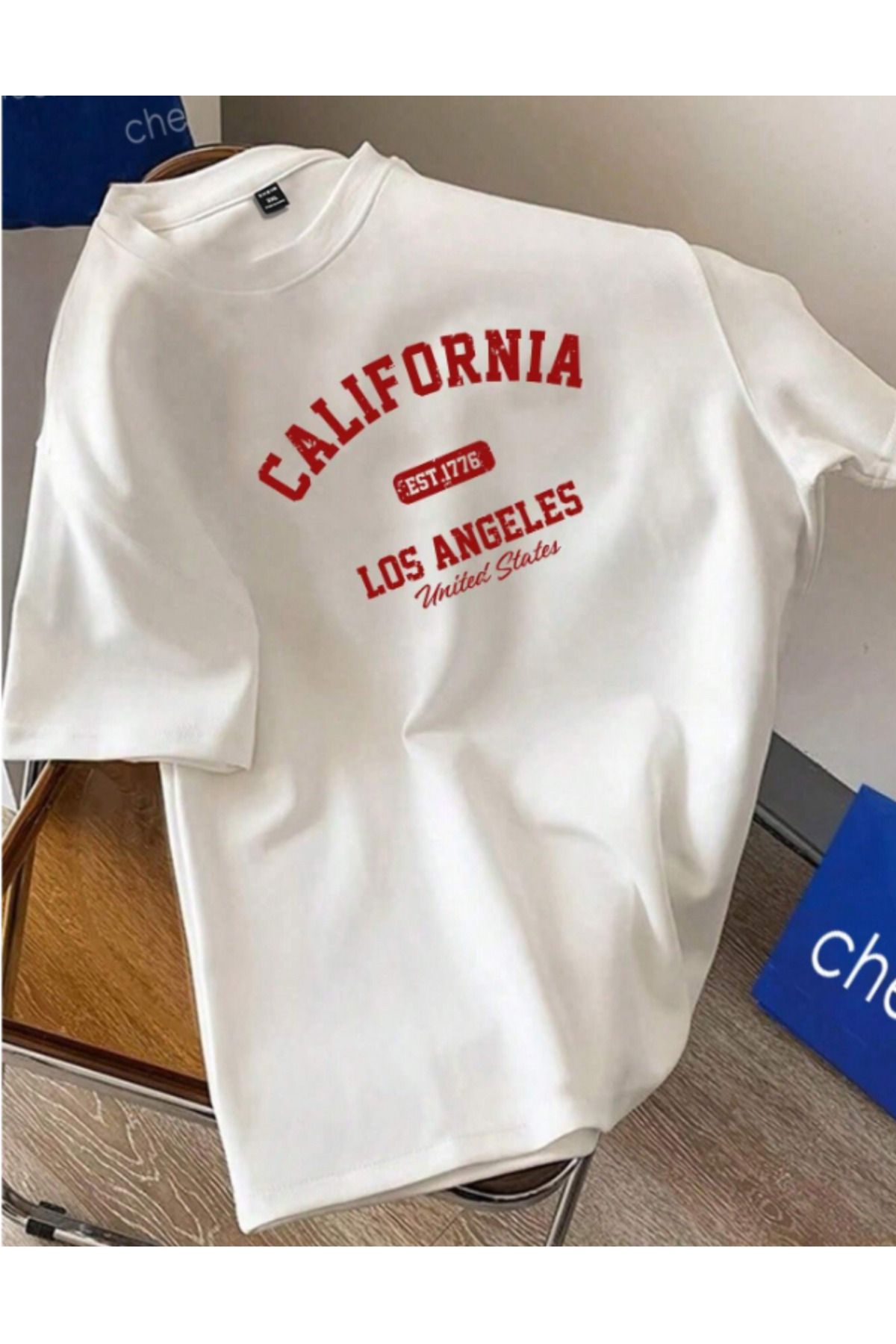 AEMİ Unisex California Baskılı %100 Pamuk Oversize T-Shirt