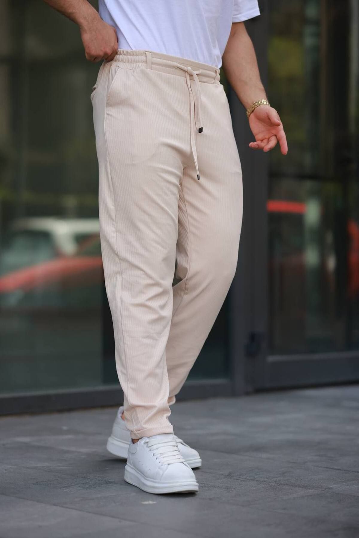 ROBERTO BORNOVA Beli Lastikli Duble Paça Yıldız Pantolon
