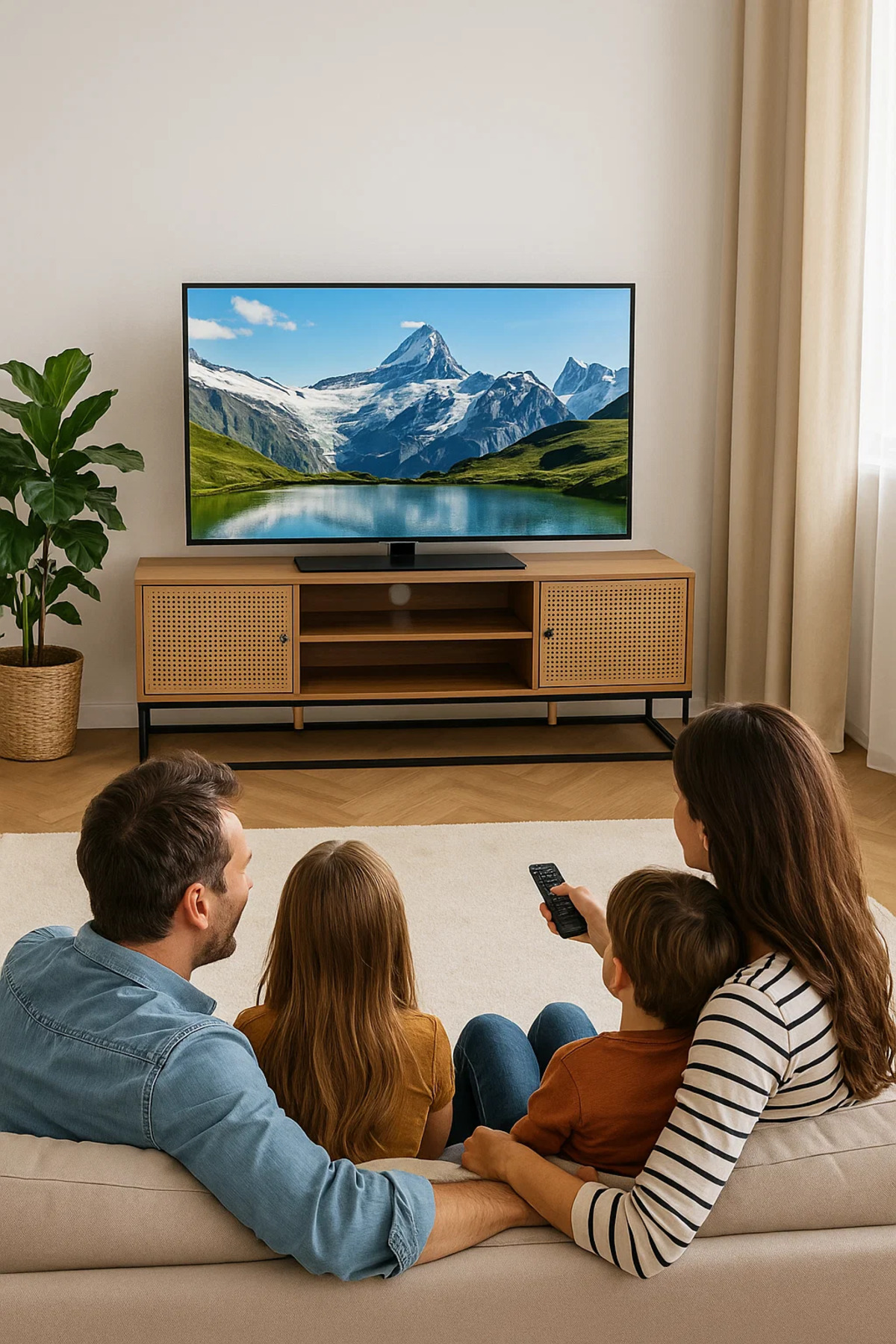 حامل تلفزيون من الخشب الطبيعي مع أبواب من الخيزران...