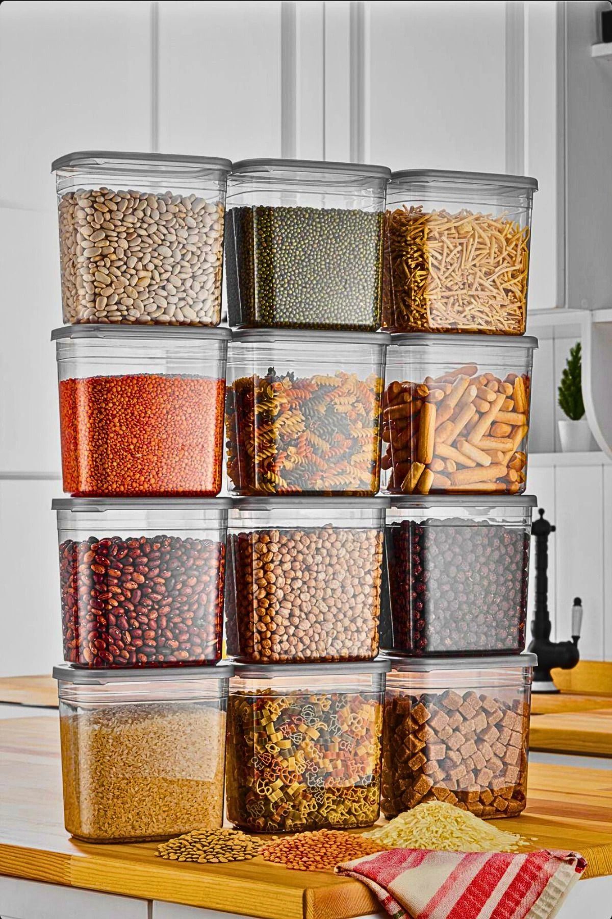 hayalimsah 12 Adet 24 Parça 2 Litre Dikdörtgen Erzak Bakliyat Baharat Saklama Kabı Seti 20 Etiket Hediyeli