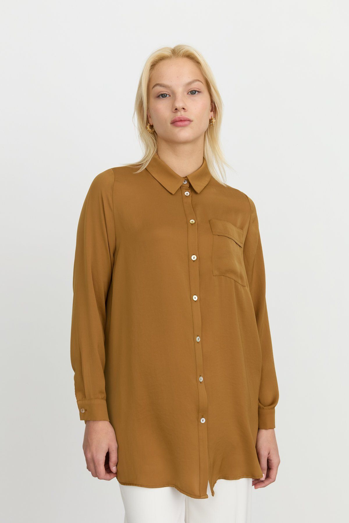 Nihan Gömlek Yaka Tunik Camel