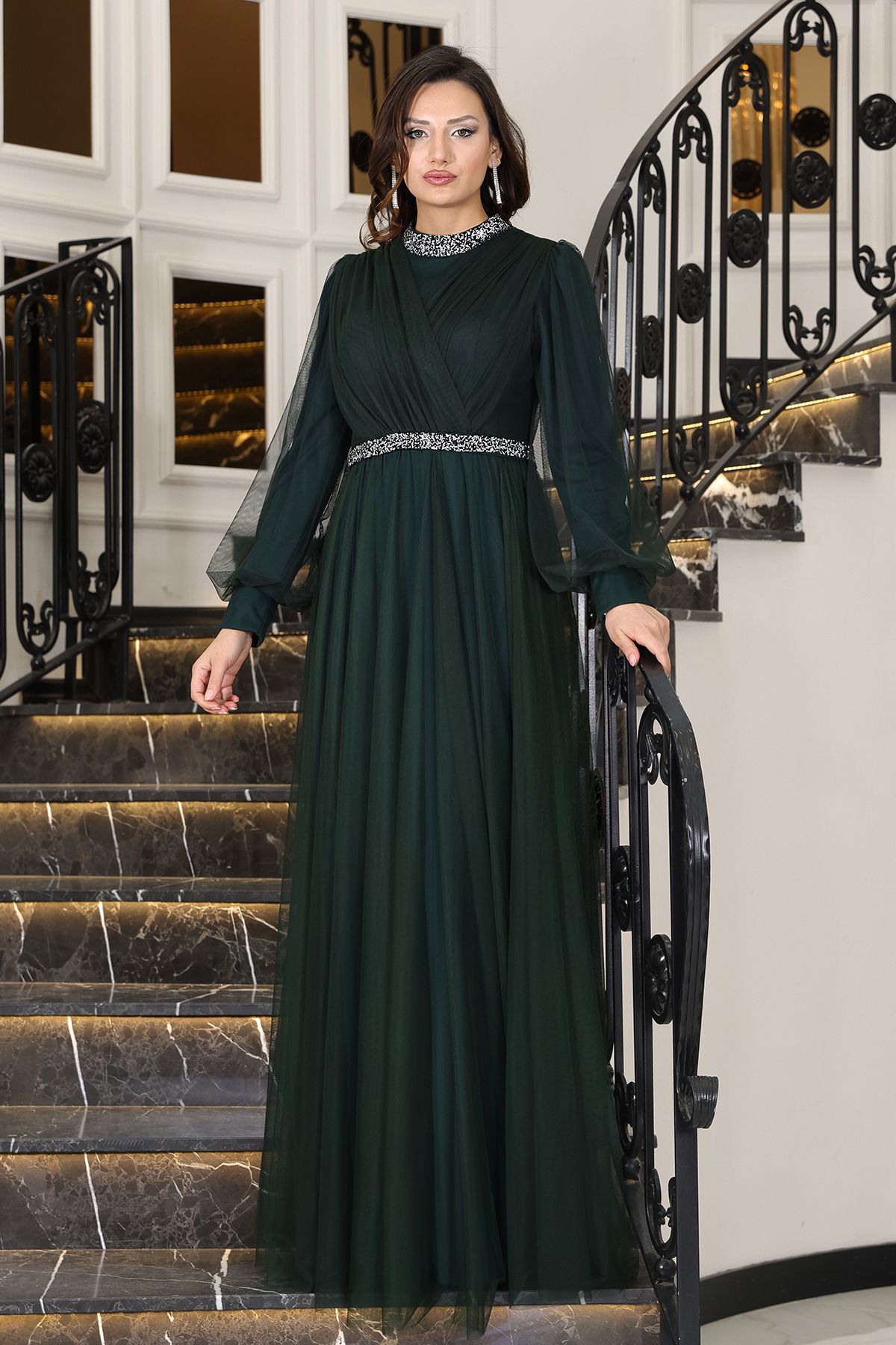 Raika Moda Senna Taş Detaylı Büyük Beden Şık Tesettür Abiye