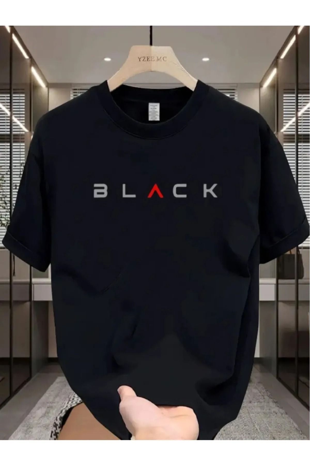 PAVRO Unisex Tshrt Pavro rahat kesim black baskılı tshrt