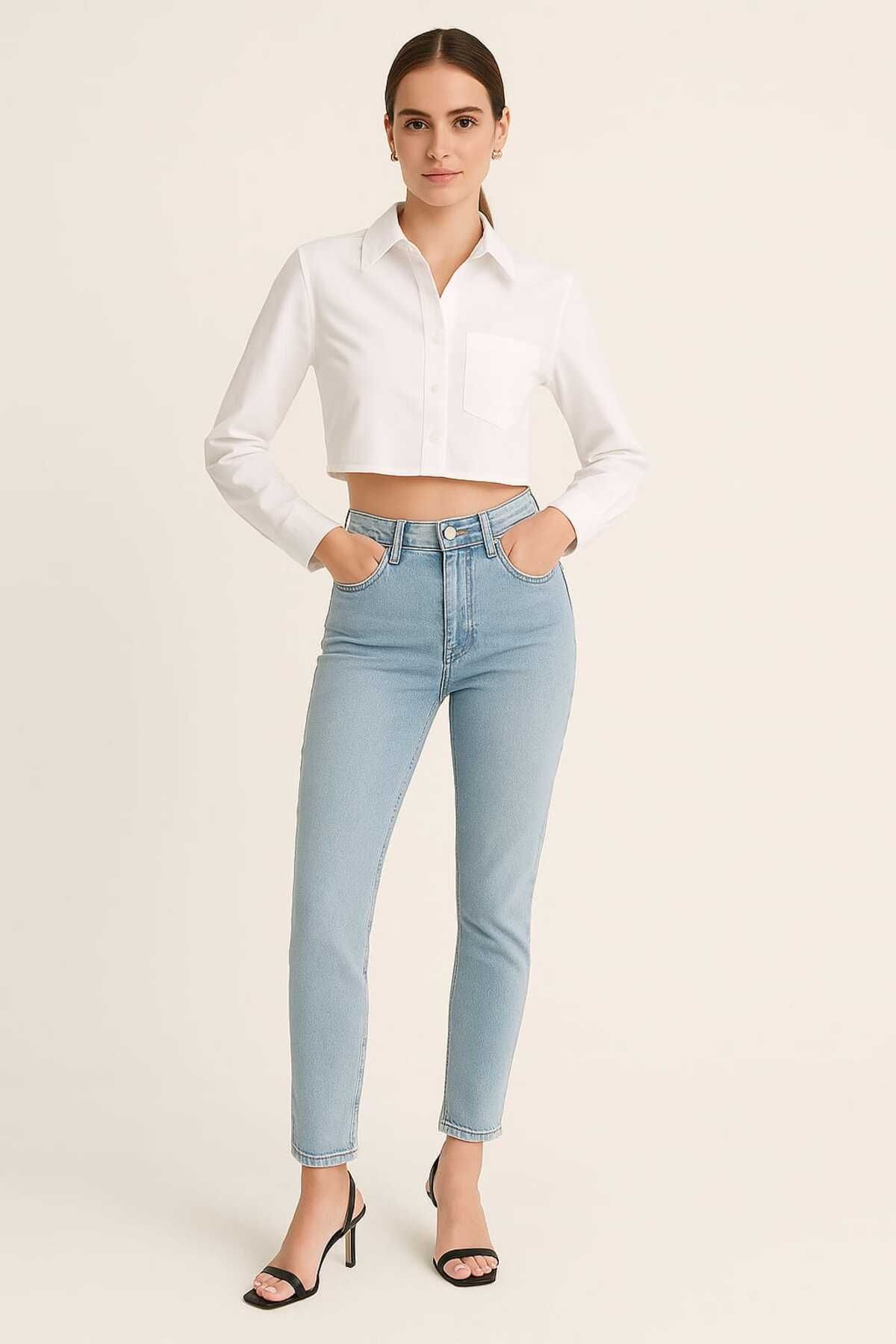 gigigiyim Yüksel Bel Dar Paça Likralı Kadın Skinny Jean Mavi