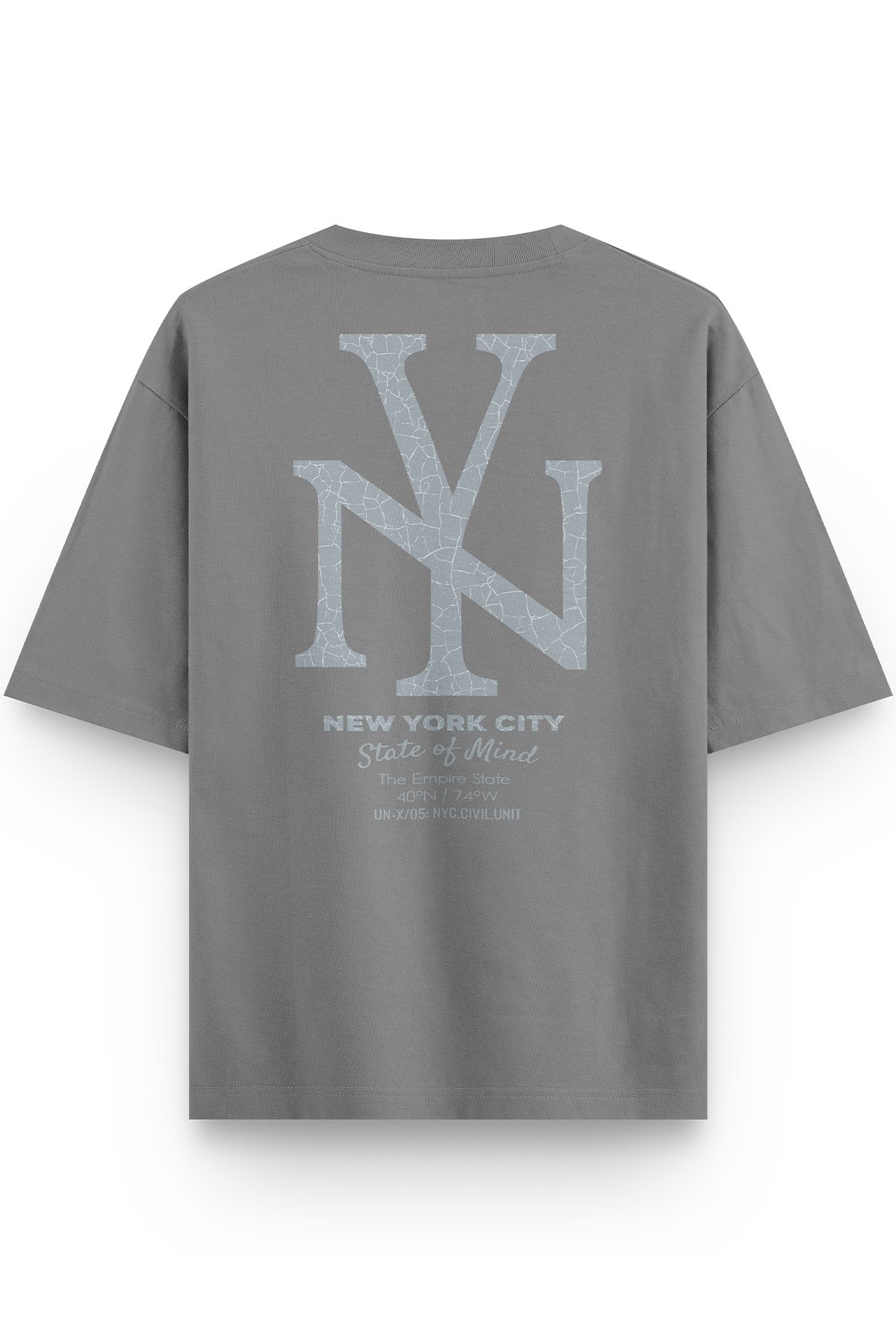 Overoz Gri Yarı Oversize Tshirt New York City Yazılı Baskılı Oversize Yazılı Unisex Tişört 1384