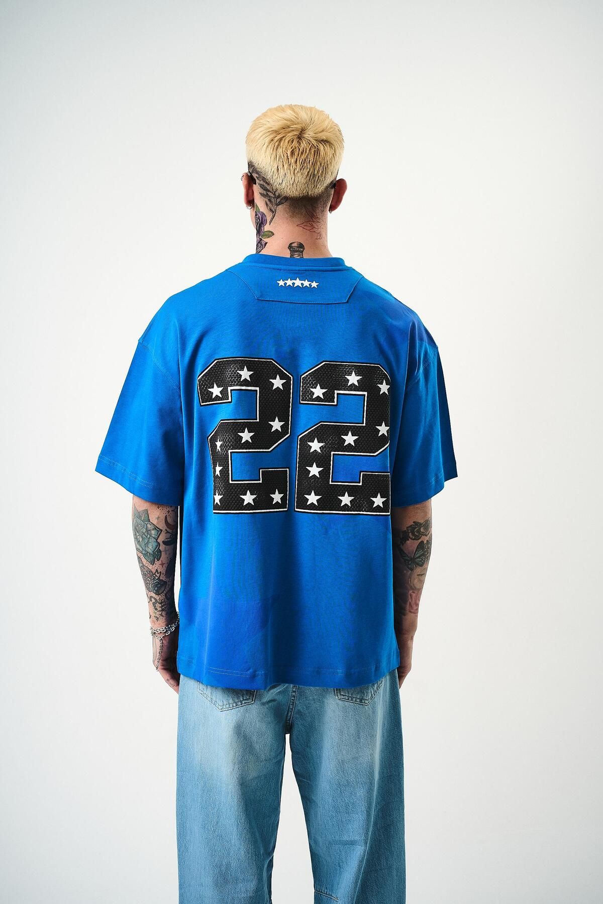 Respire Erkek 22 Starz Baskılı Oversize T-Shirt Mavi