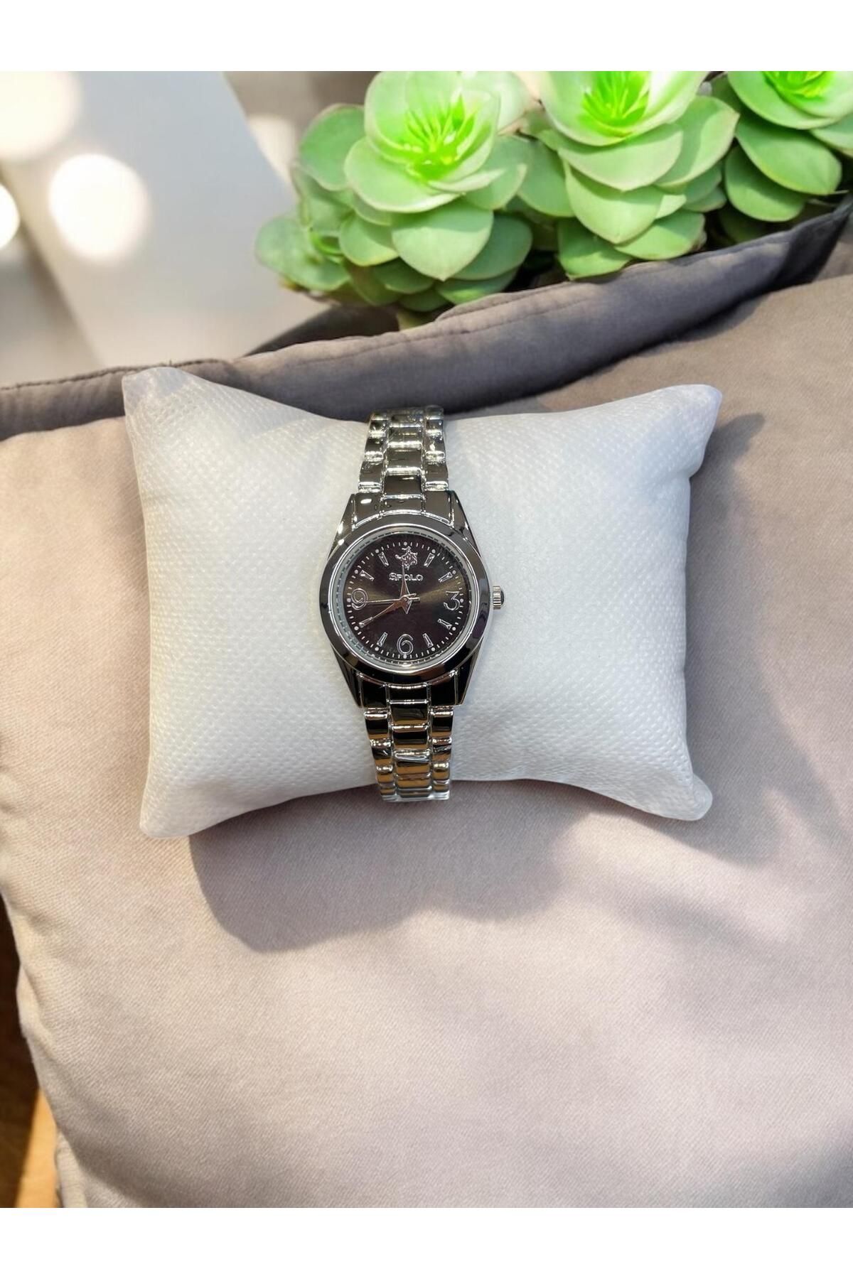 Tio Accessory ÇELİK Vintage Mİnimal Retro Yuvarlak Siyah Kasa Gri Gümüş Renk Kordon Kadın Saat
