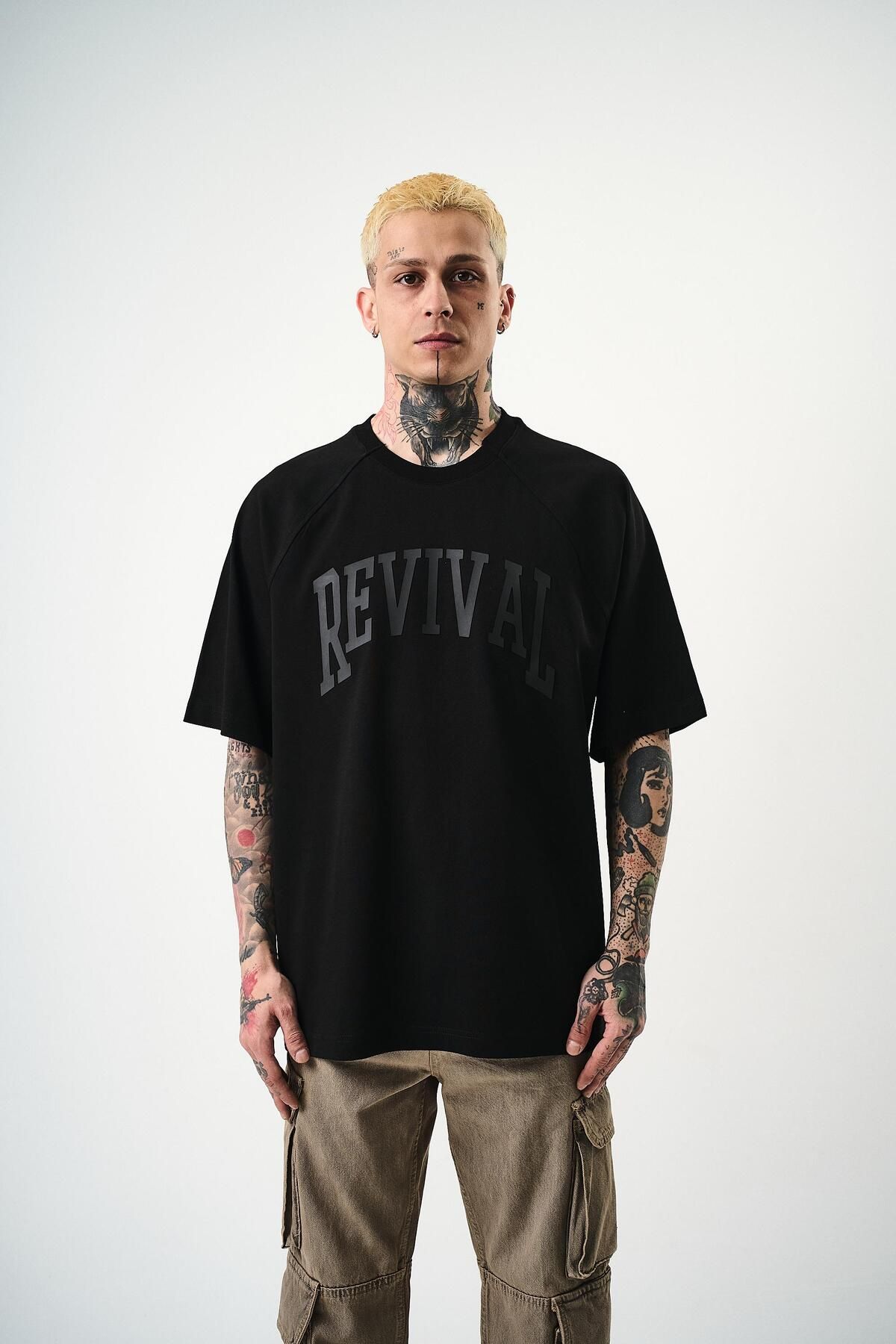 Respire Erkek Revival Baskılı Oversize T-Shirt Siyah