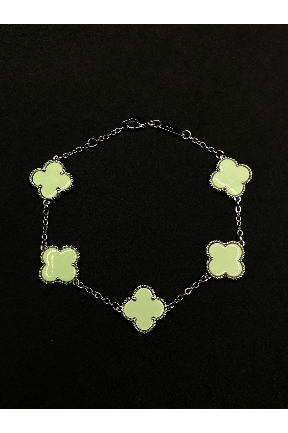 Jiji Jewelery 1. Kalite Van Cleef Çift Taraflı Mineli Paslanmaz Çelik Bileklik 17 cm / ek 3 cm pay