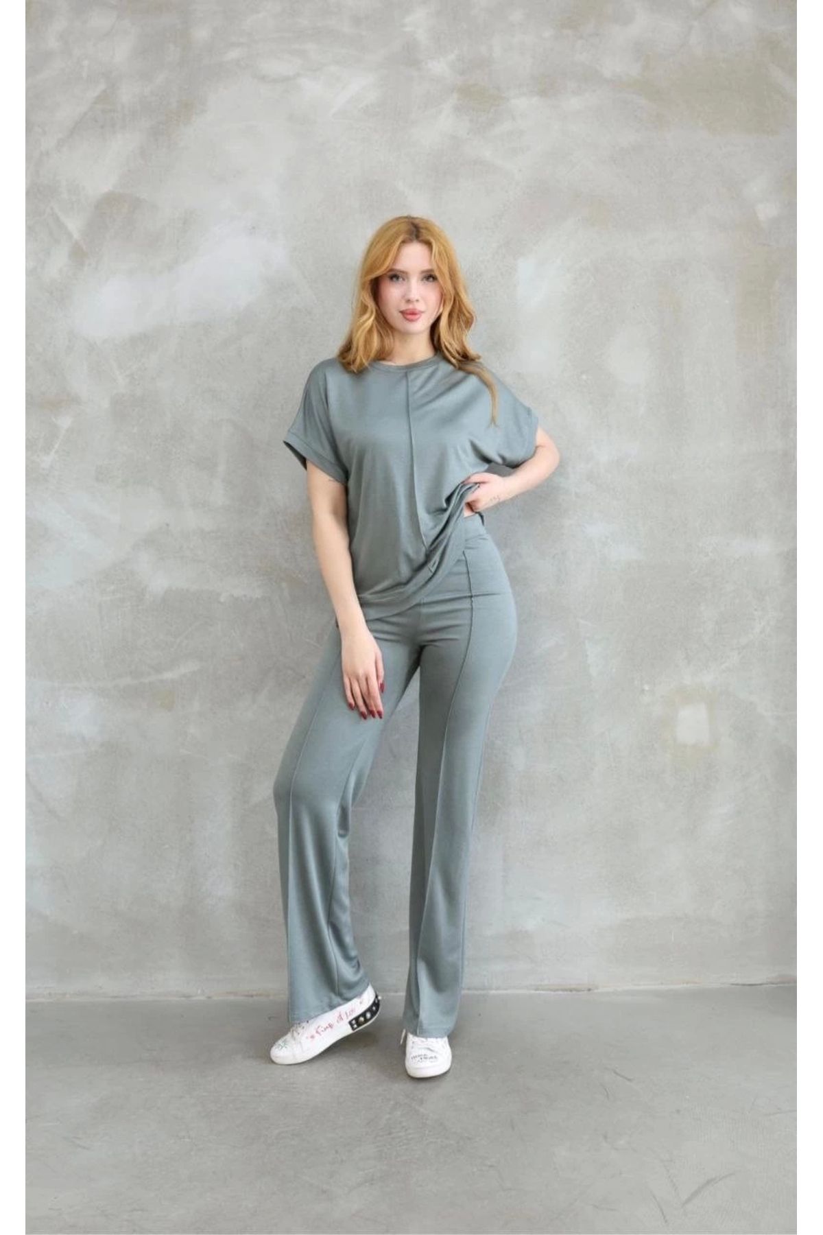 MODA Osy Modal Yumuşak dokulu Kumaş Bisiklet Yaka Kısa Kollu Takım - Mint Yeşili