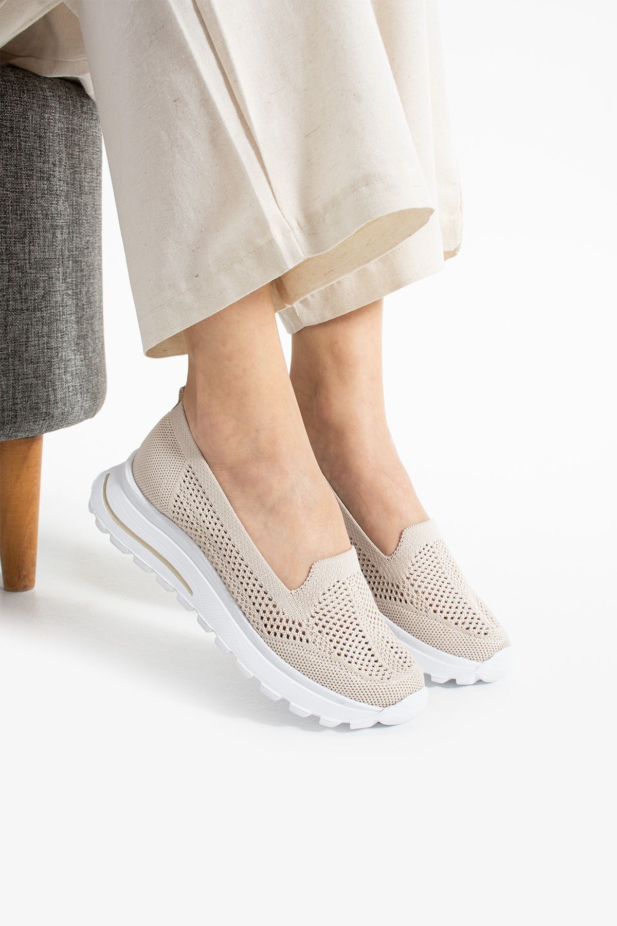 Ayax Babet Bej Triko Günlük Kadın Sneaker