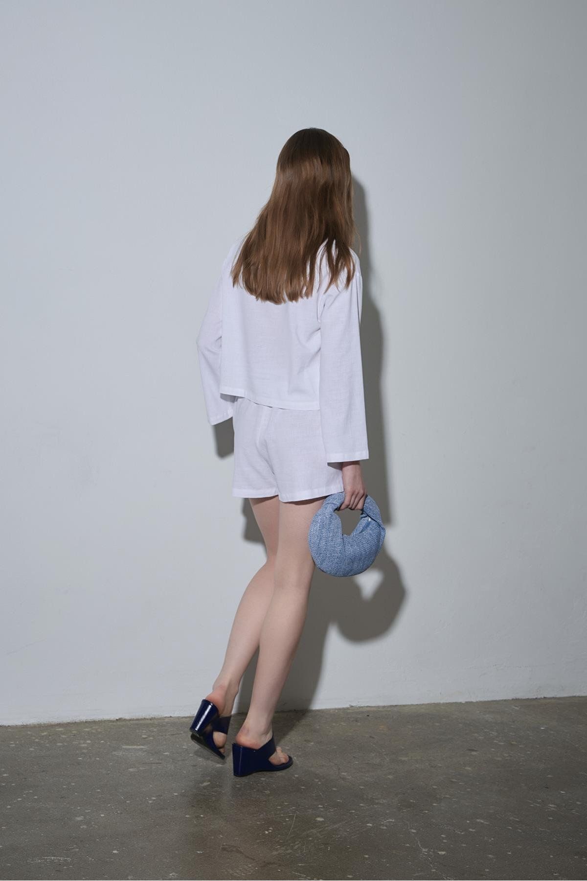 Suud Collection-White Zoe Basic Linen Shorts 6
