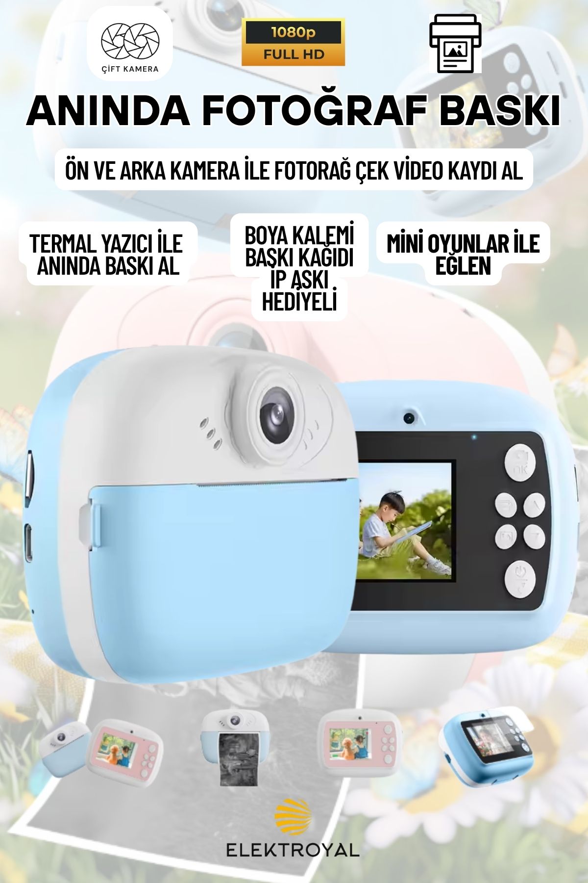 howear Çocuk Kamera Fotoğraf Makinesi Dijital HD Video Kamera Anlık Termal Resim Kağıt Baskılı Yazıcı