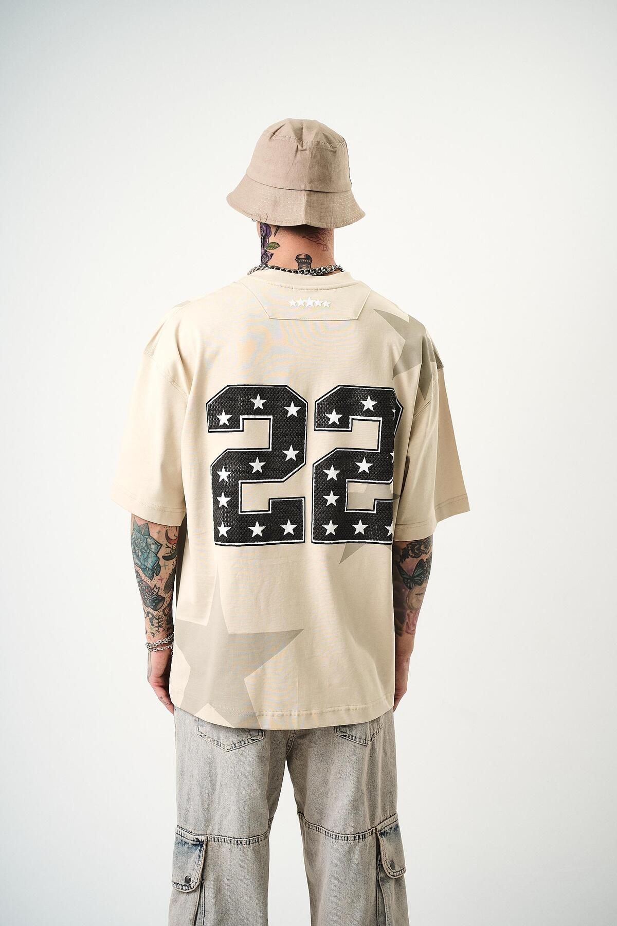 Respire Erkek 22 Starz Baskılı Oversize T-Shirt Bej