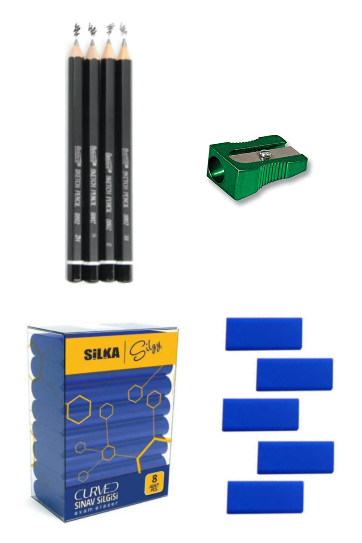 GLANCE Bianyo Dereceli İdora Dereceli Kurşun Kalem 5'li Pastel Silgi 8'li Kalemtıraş Set