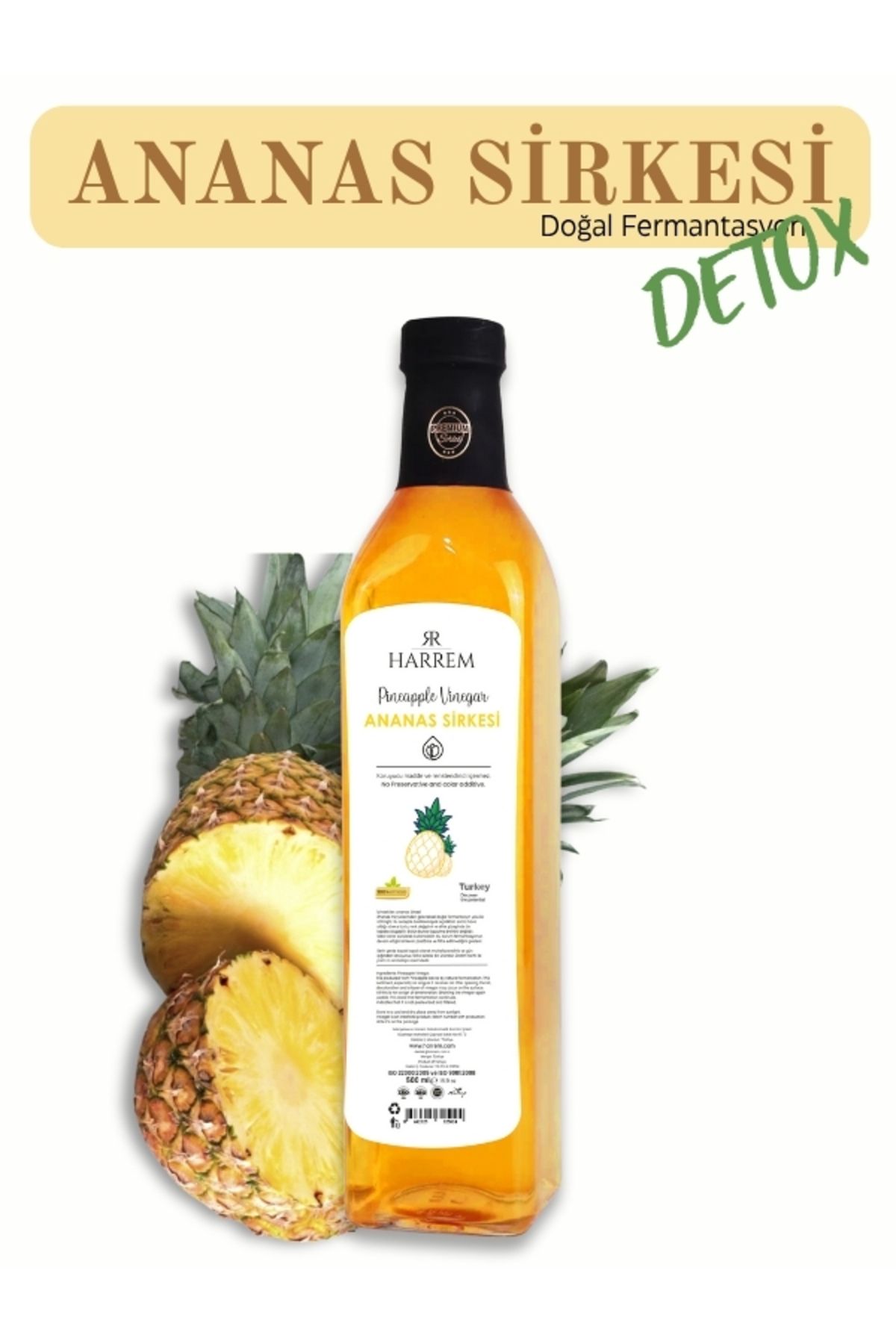 Harrem Ananas Sirkesi Doğal Fermantasyon 500ml Cam Şişe