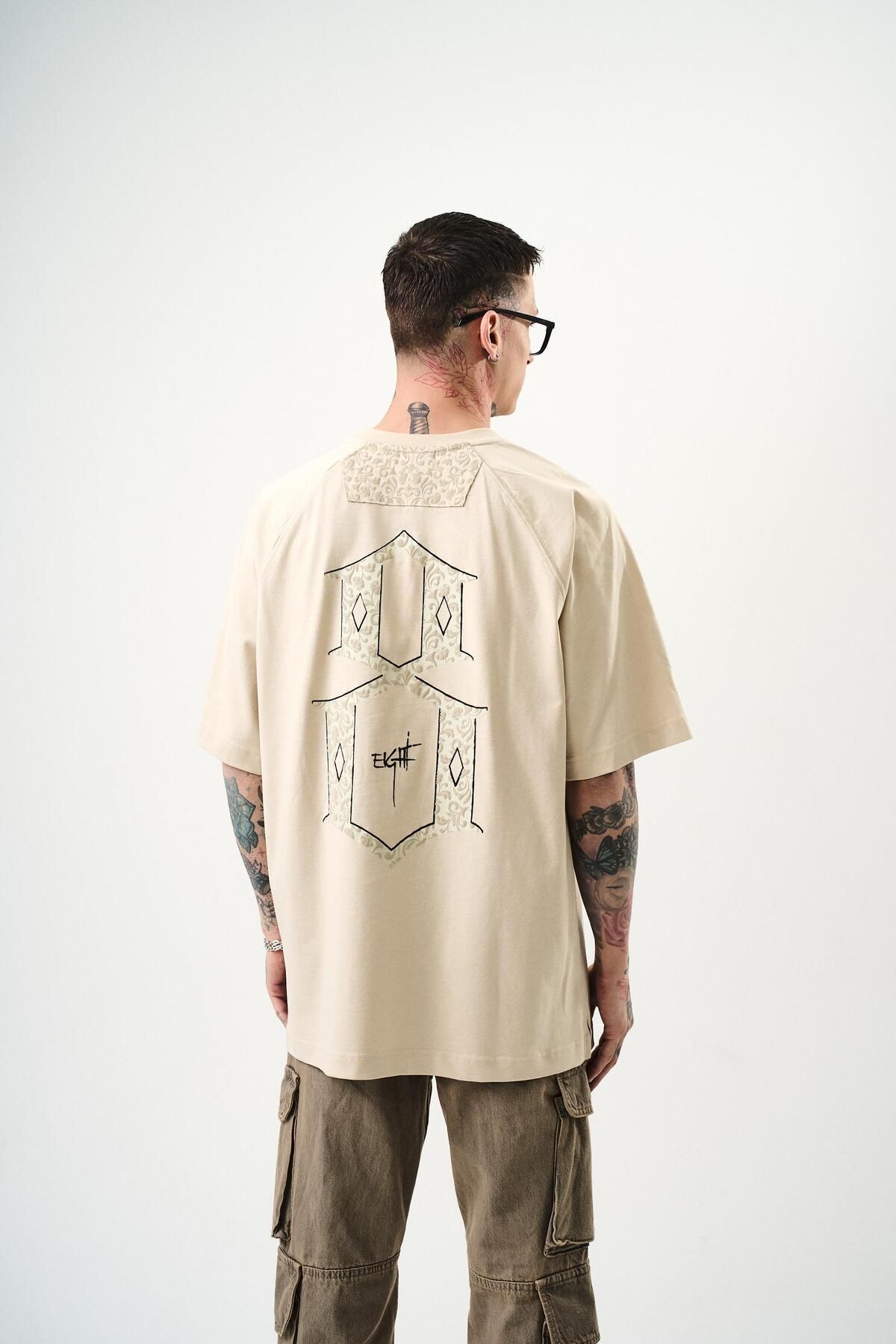 Respire Erkek Eight Baskılı Oversize T-Shirt Bej