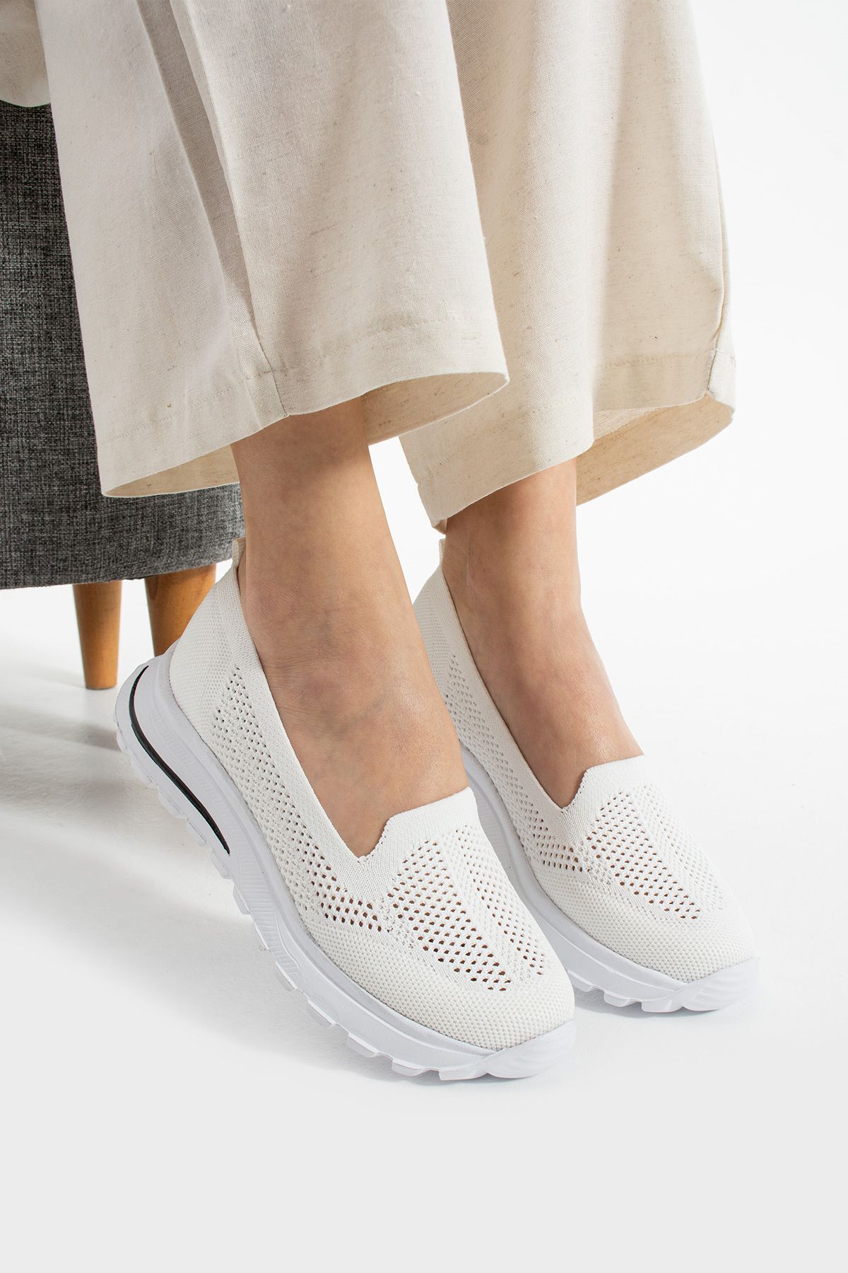 Ayax Babet Beyaz Triko Günlük Kadın Sneaker