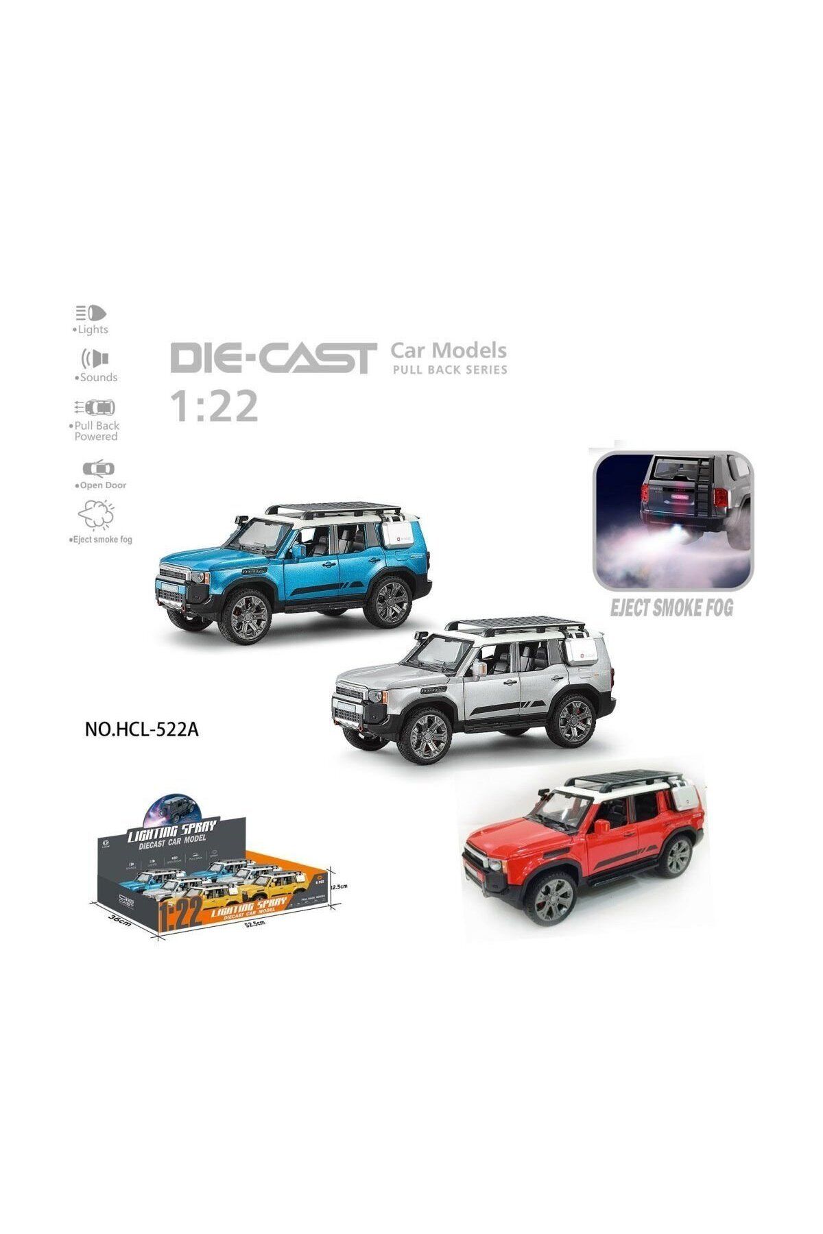 Aymir Ticaret HCL-522A Çek Bırak 1:22 Sesli Ve Işıklı Buharlı Off-Road Metal Jeep