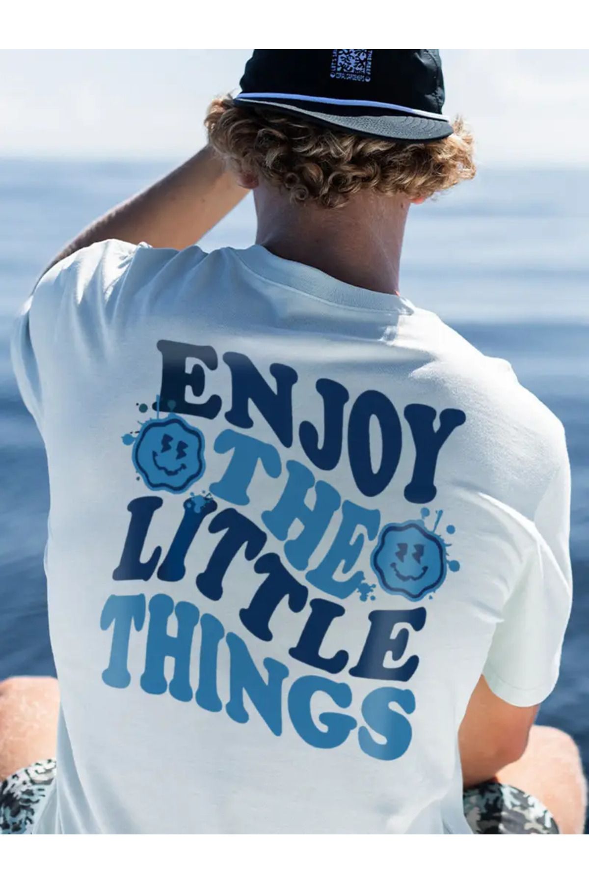 AEMİ Unisex Enjoy Baskılı Oversize Bisiklet Yaka T-shirt