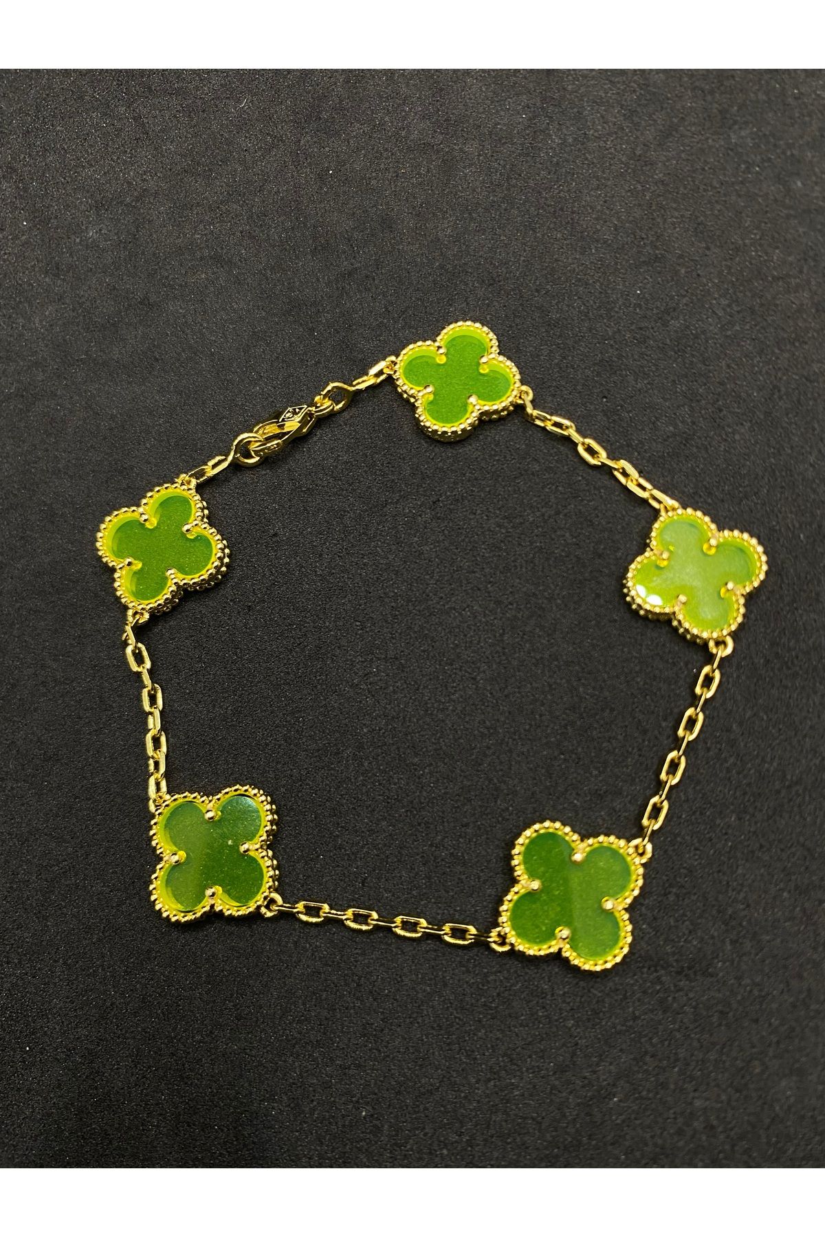 Jiji Jewelery 1. Kalite Van Cleef Çift Taraflı Mineli Paslanmaz Çelik Bileklik 17 cm