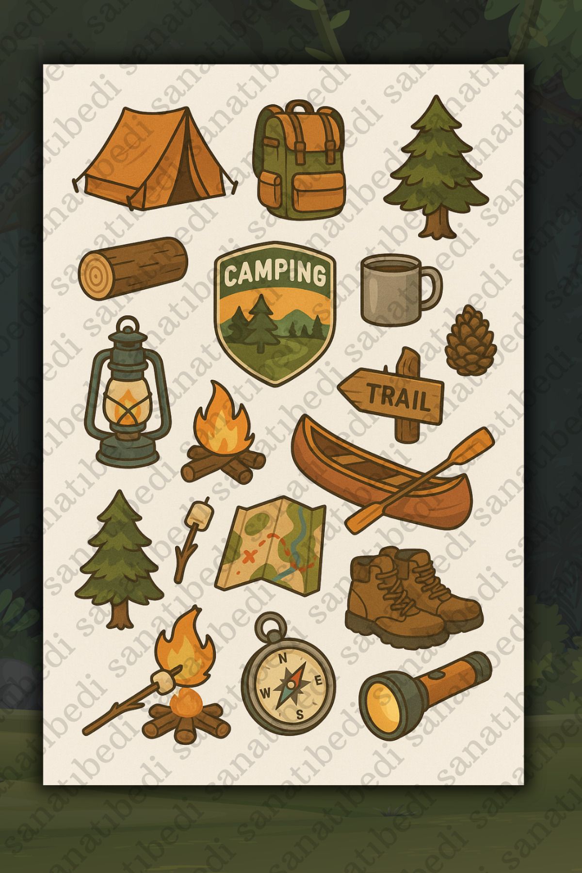 sanatıbedi Camping Kamp Temalı Sticker - Laptop Tablet Ajanda Bullet Journal Motor Kask için Etiket Çıkatma