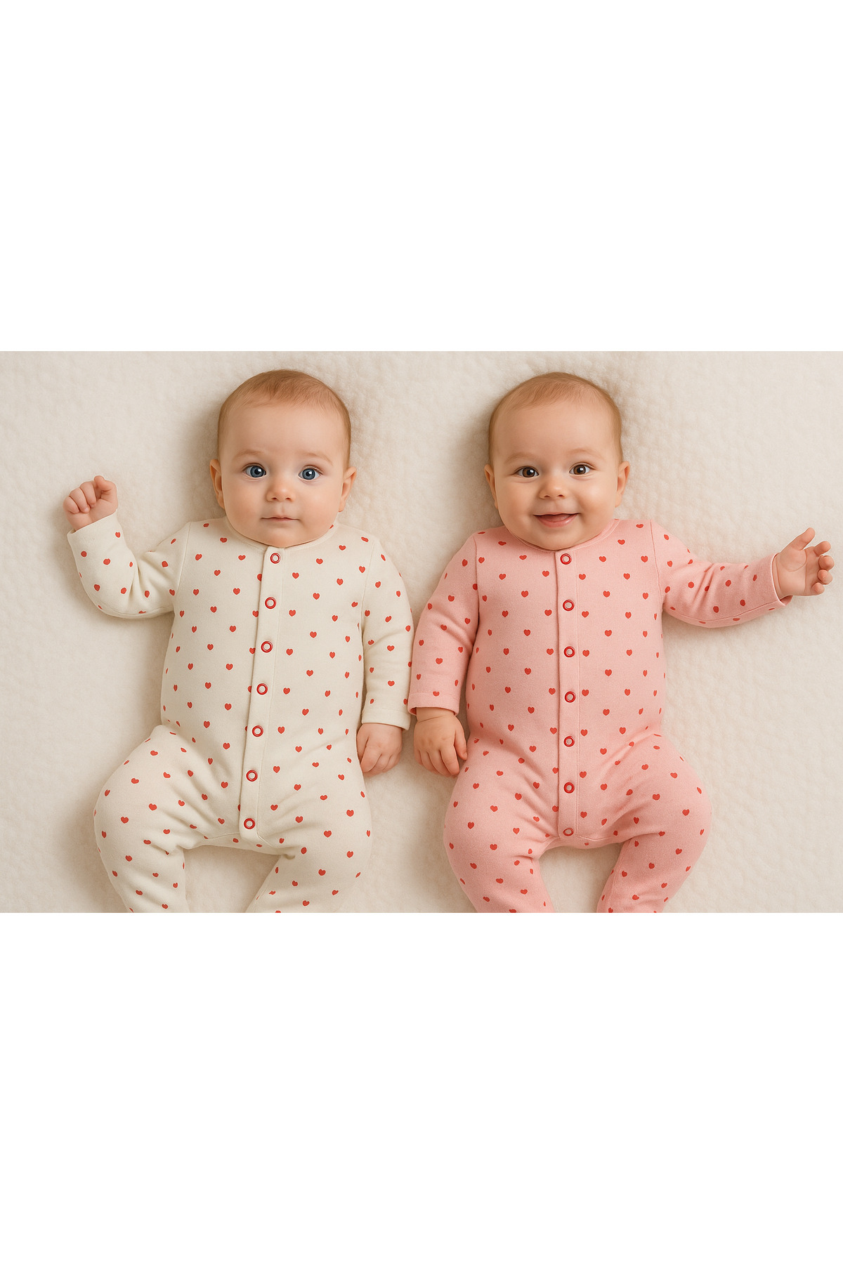 nevrankids Heart Pattern Baskı Minik Kalpli 2'li Tulum Set fotoğrafı 2 (önizleme)